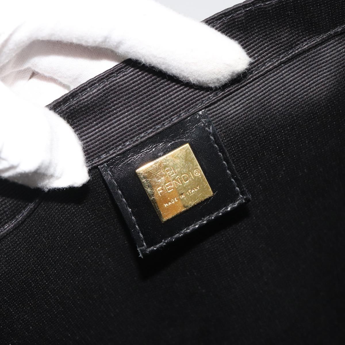 FENDI Hand Bag Canvas Black Gold Auth 188494A
