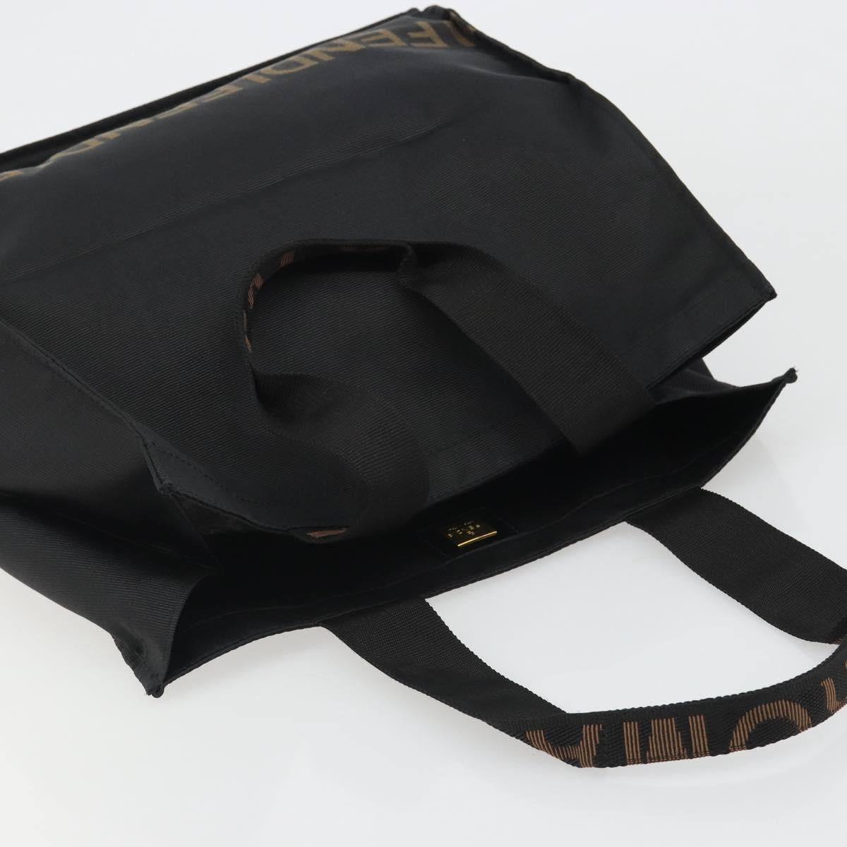 FENDI Hand Bag Canvas Black Gold Auth 188494A