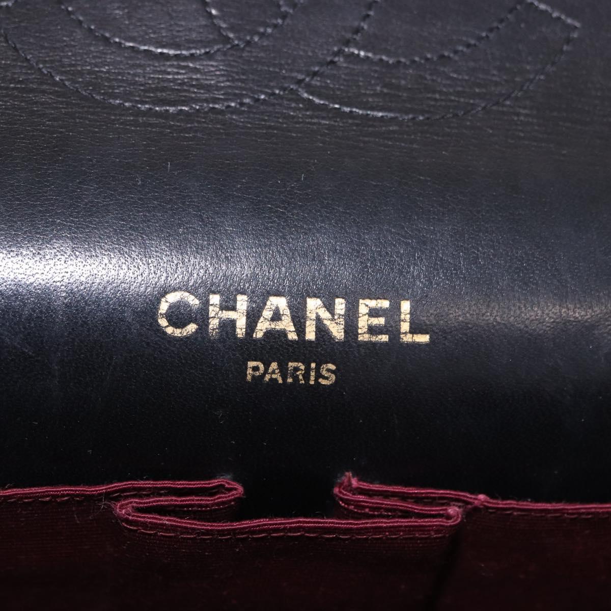 CHANEL Matelasse 25 Double Flap Chain Bag Lamb Skin Black Gold CC Auth 188495A