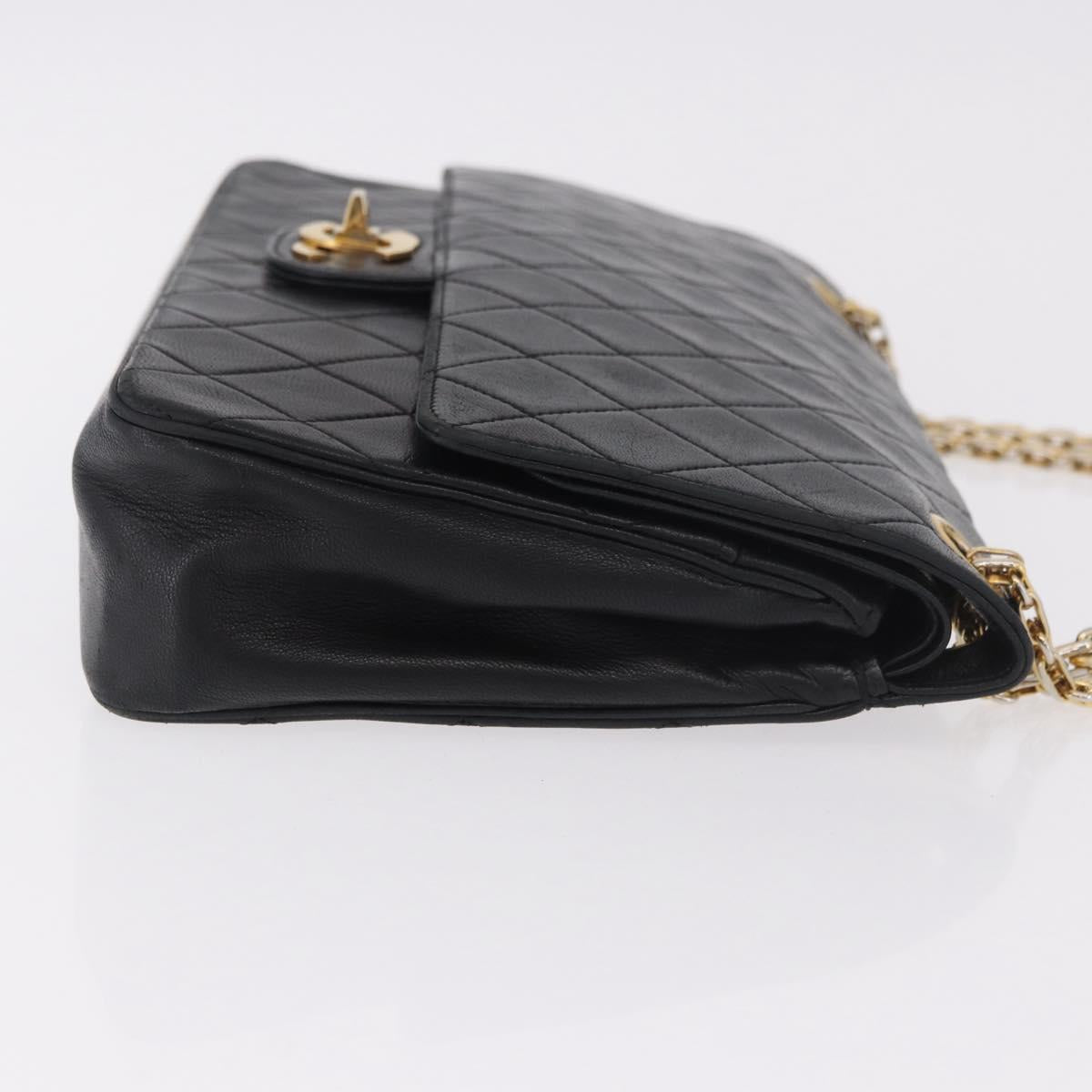 CHANEL Matelasse 25 Double Flap Chain Bag Lamb Skin Black Gold CC Auth 188495A