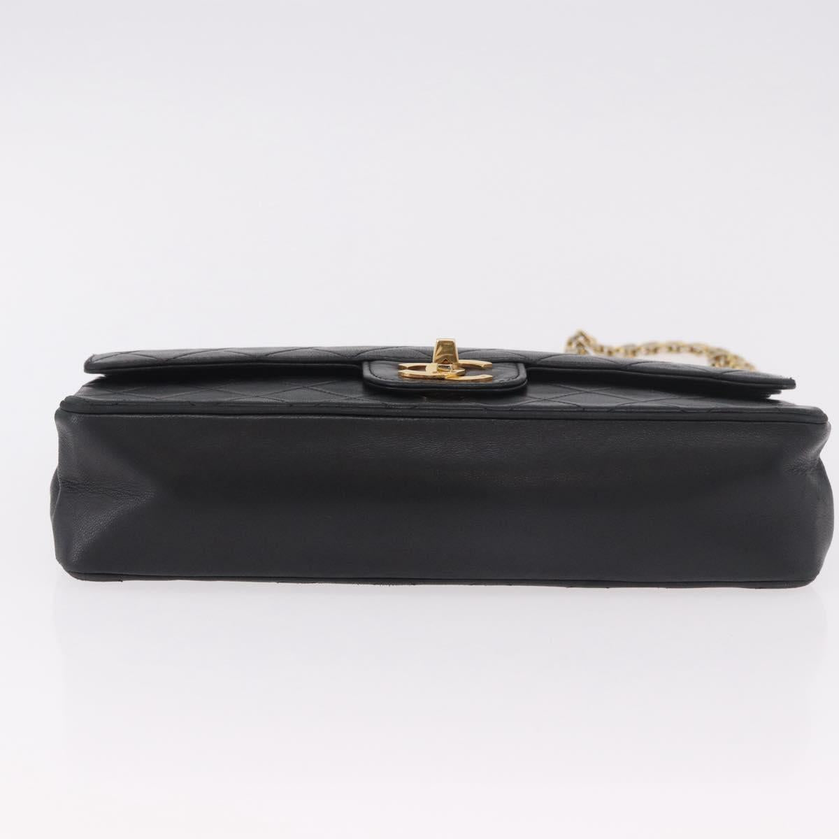 CHANEL Matelasse 25 Double Flap Chain Bag Lamb Skin Black Gold CC Auth 188495A