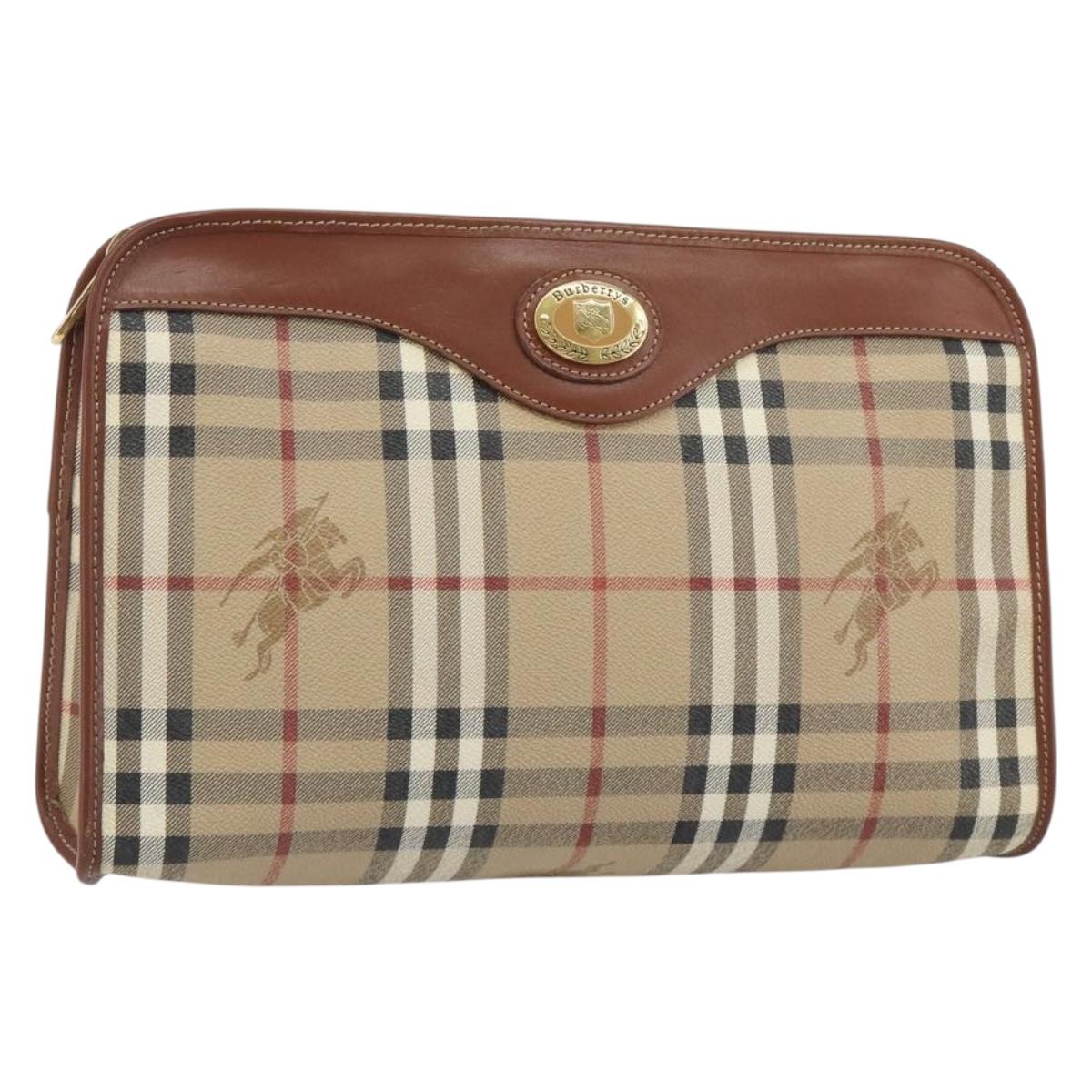 Burberrys Nova Check Clutch Bag PVC Beige Gold Auth 188498A