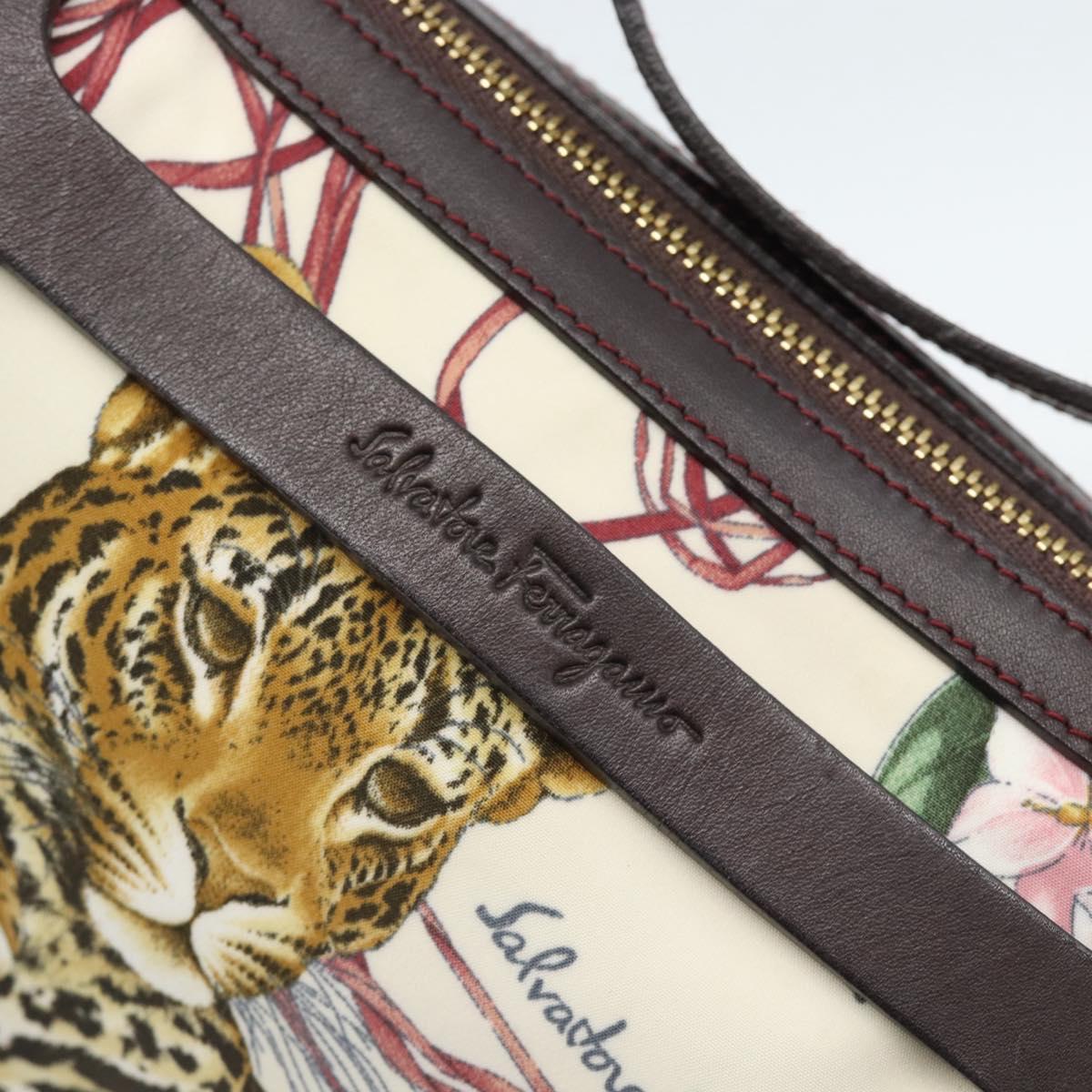 Salvatore Ferragamo Animal Pattern Hand Bag Nylon Beige Gold Auth 188499