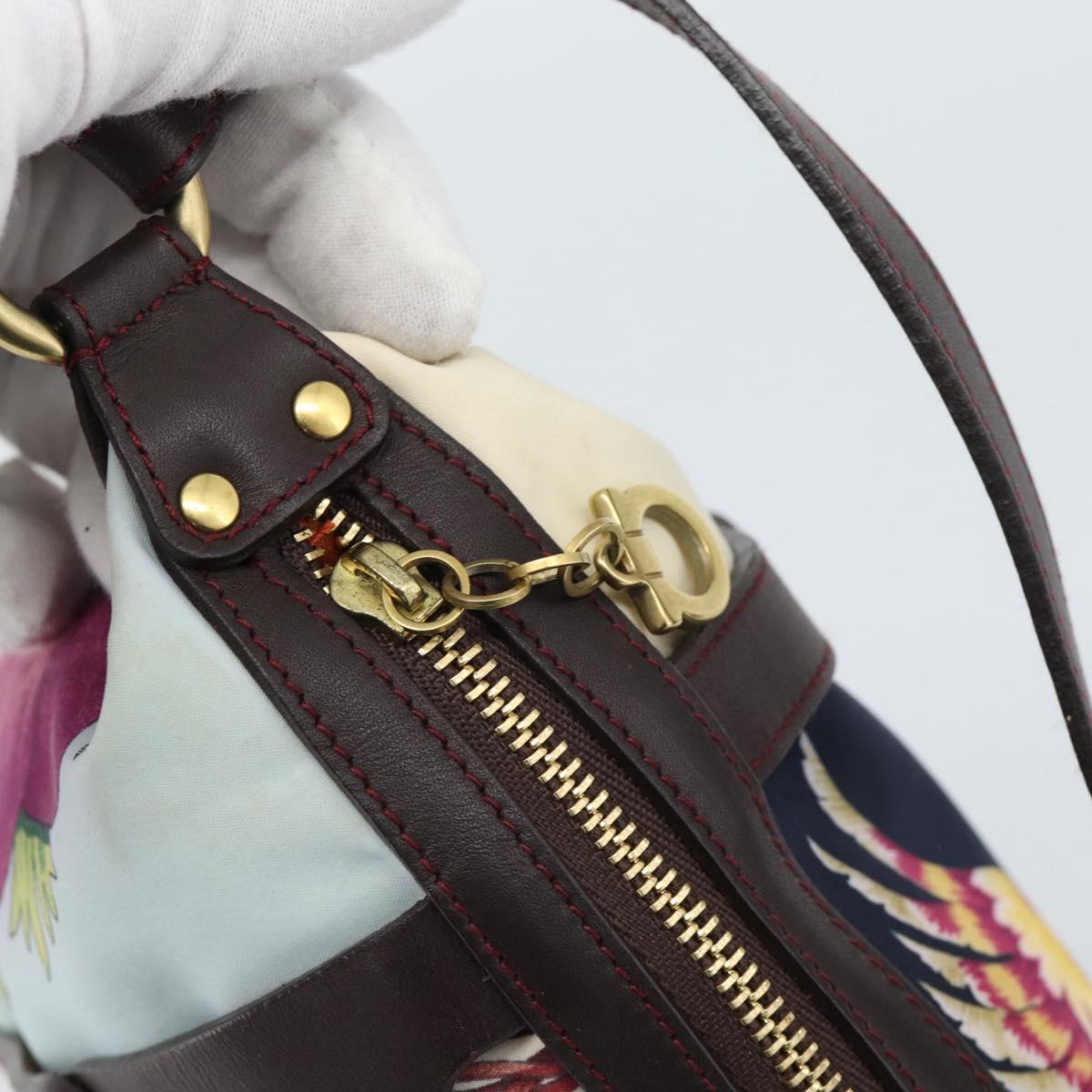 Salvatore Ferragamo Animal Pattern Hand Bag Nylon Beige Gold Auth 188499