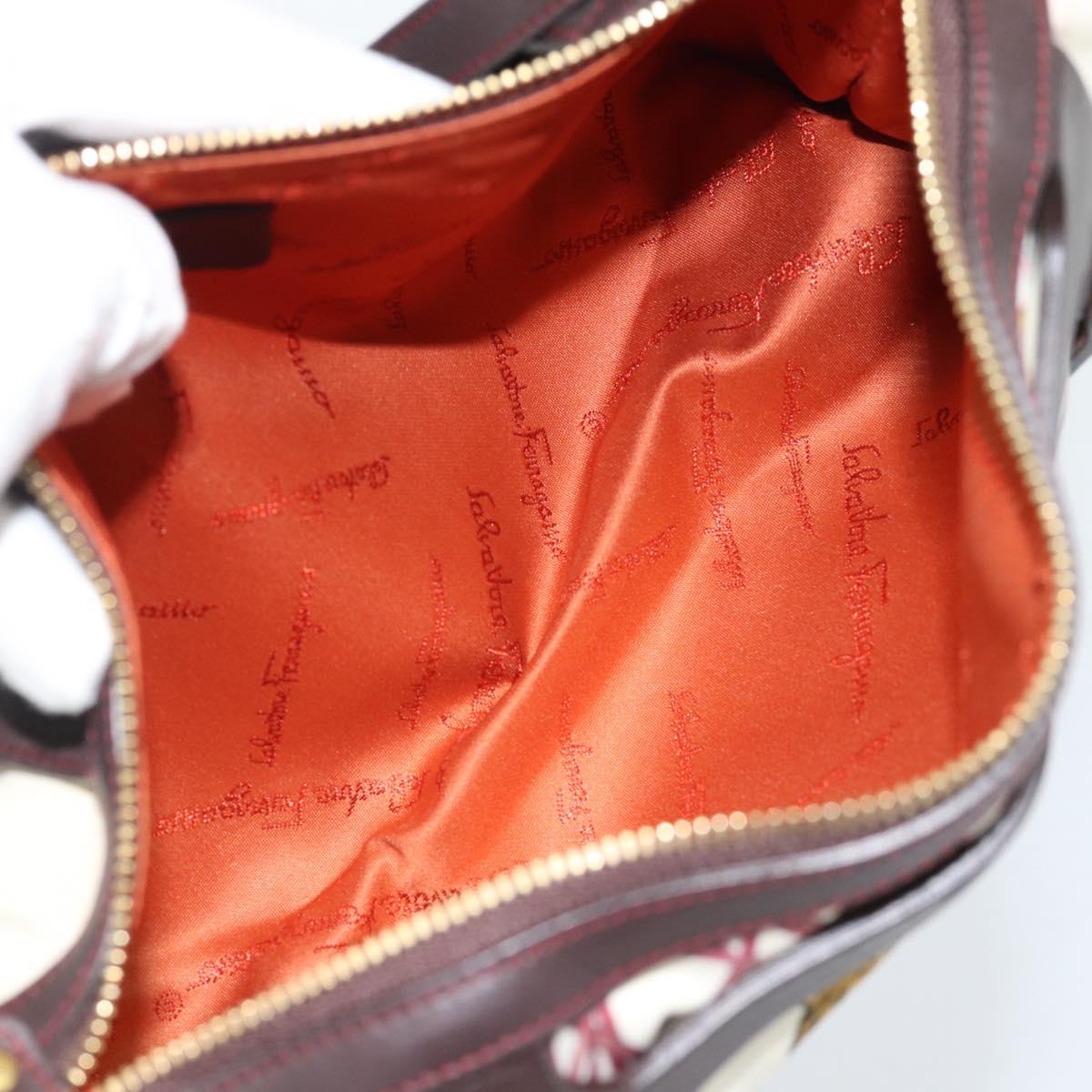 Salvatore Ferragamo Animal Pattern Hand Bag Nylon Beige Gold Auth 188499
