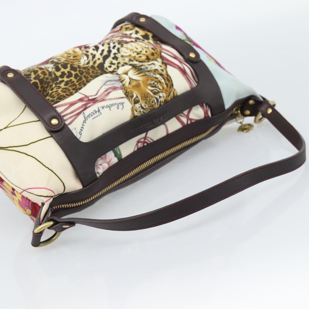 Salvatore Ferragamo Animal Pattern Hand Bag Nylon Beige Gold Auth 188499