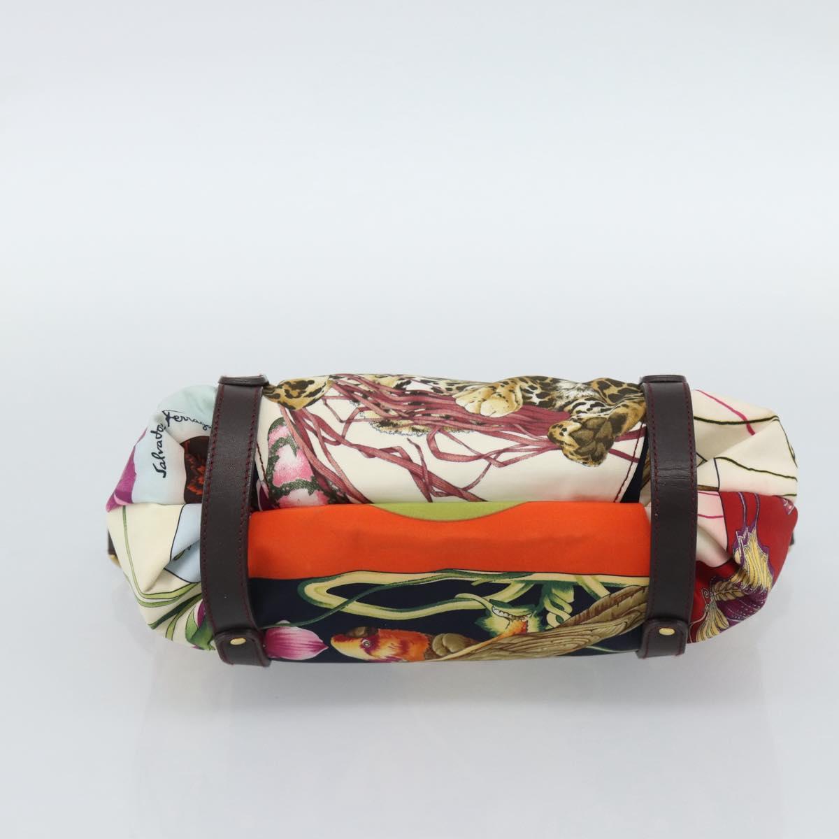 Salvatore Ferragamo Animal Pattern Hand Bag Nylon Beige Gold Auth 188499