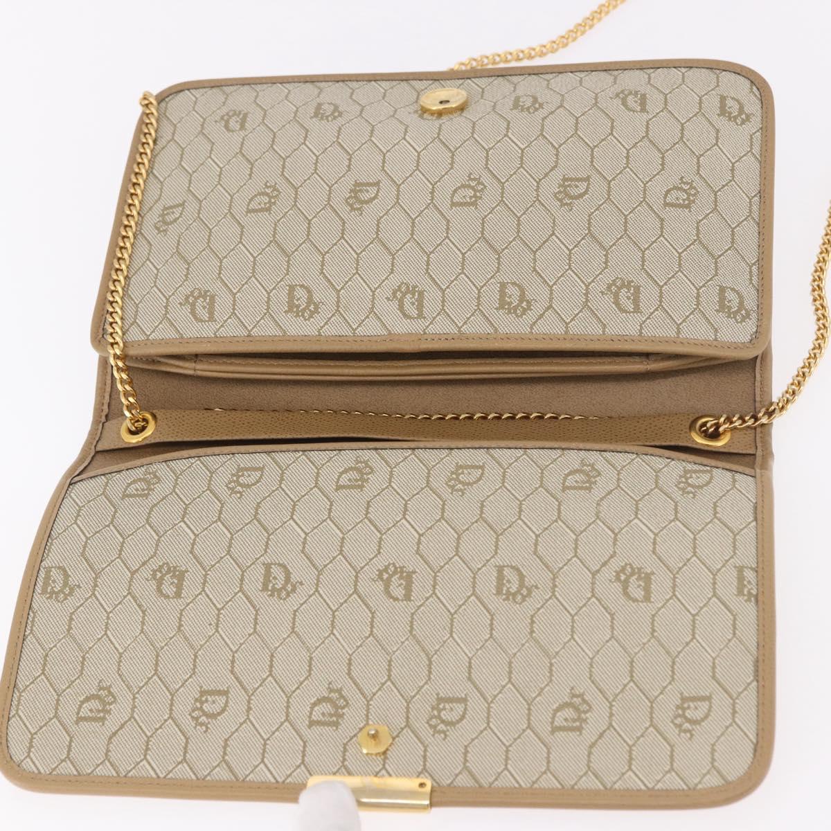 Christian Dior Chain Shoulder Bag Leather Beige Gold Auth 188501