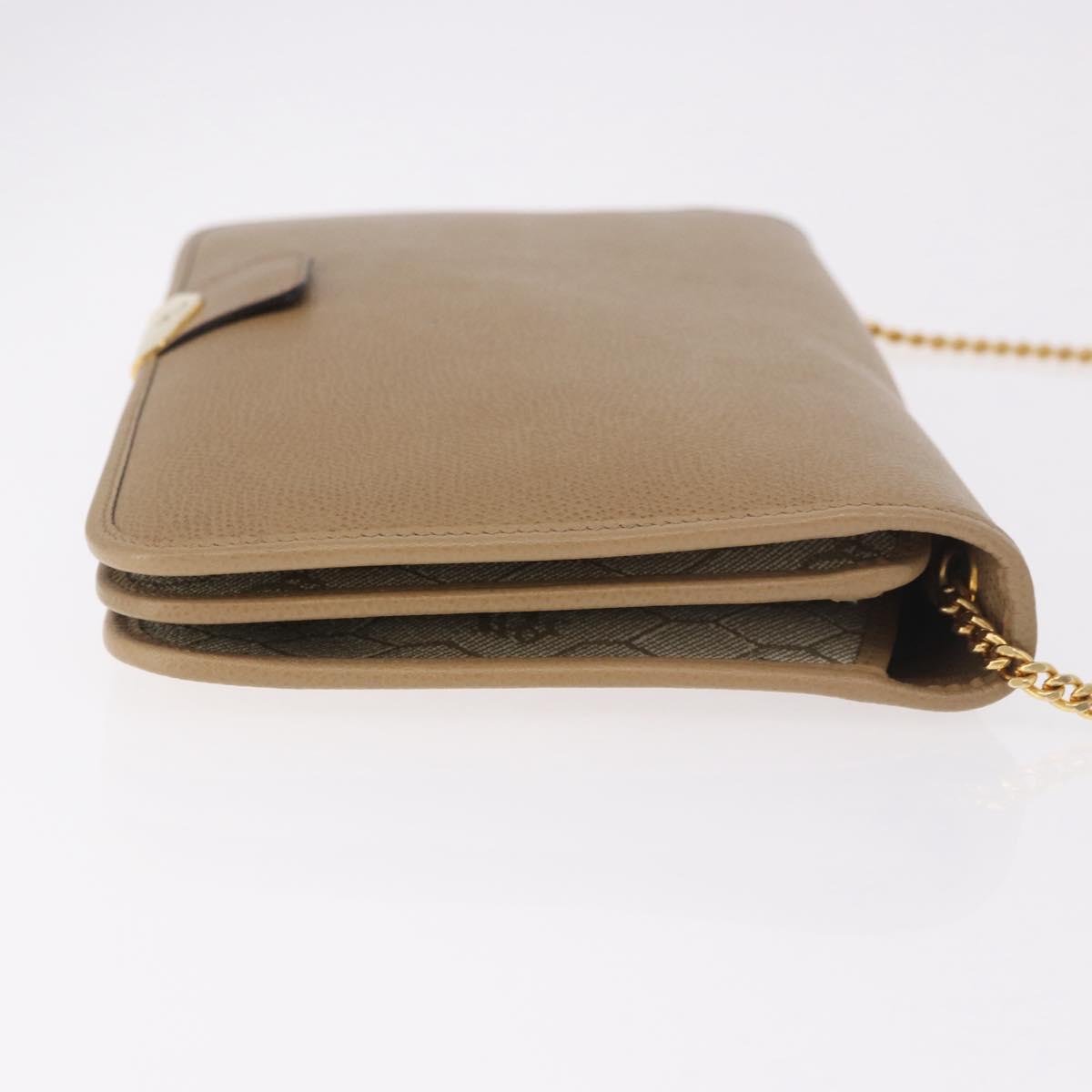 Christian Dior Chain Shoulder Bag Leather Beige Gold Auth 188501