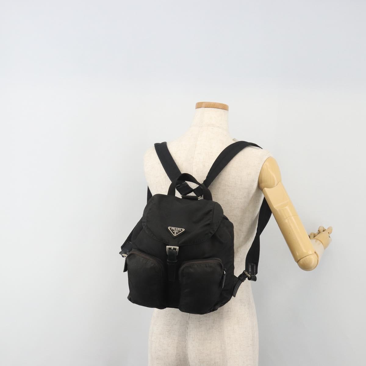 PRADA Backpack Nylon Black Silver Auth 188504