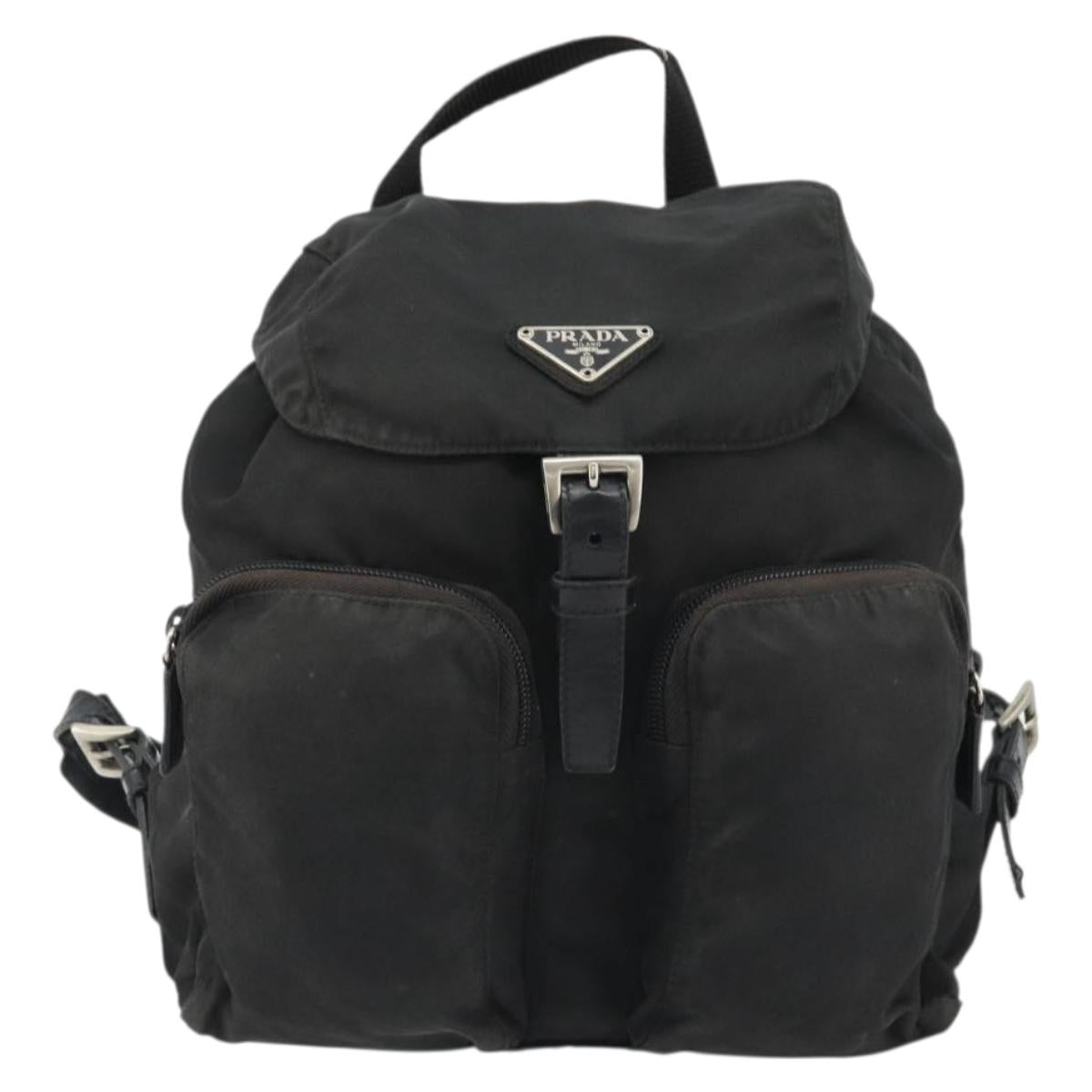 PRADA Backpack Nylon Black Silver Auth 188504