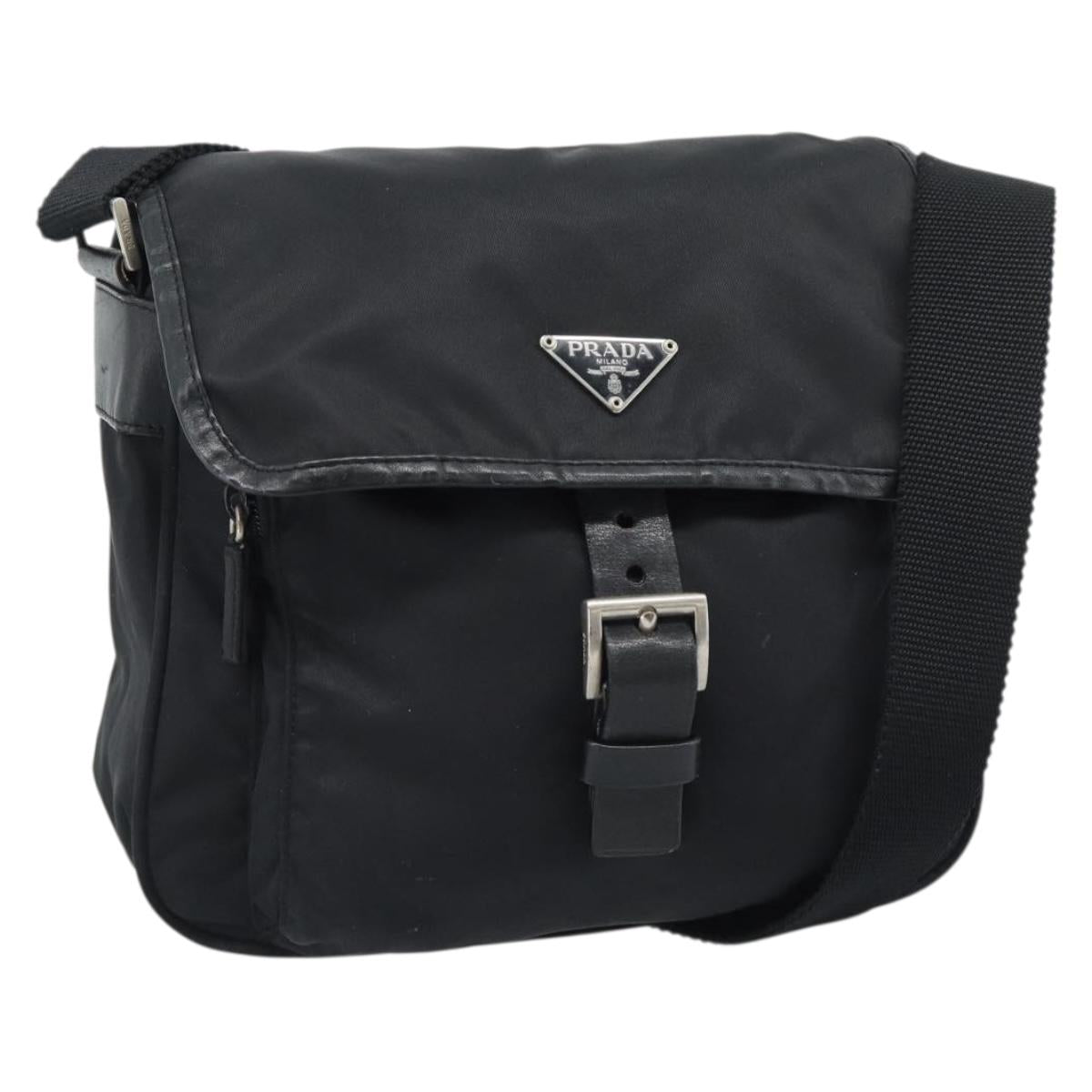 PRADA Shoulder Bag Nylon Black Silver Auth 188514