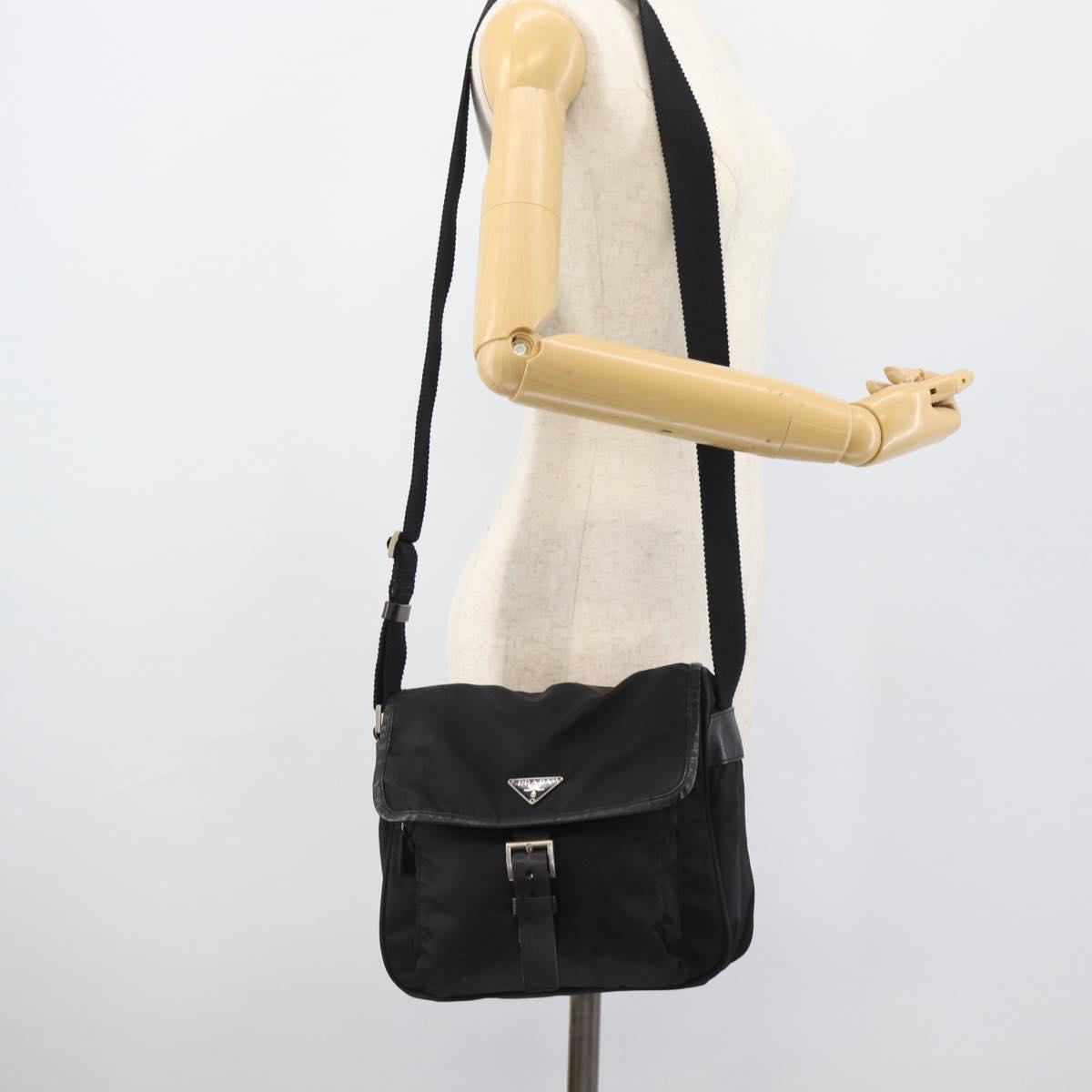 PRADA Shoulder Bag Nylon Black Silver Auth 188514