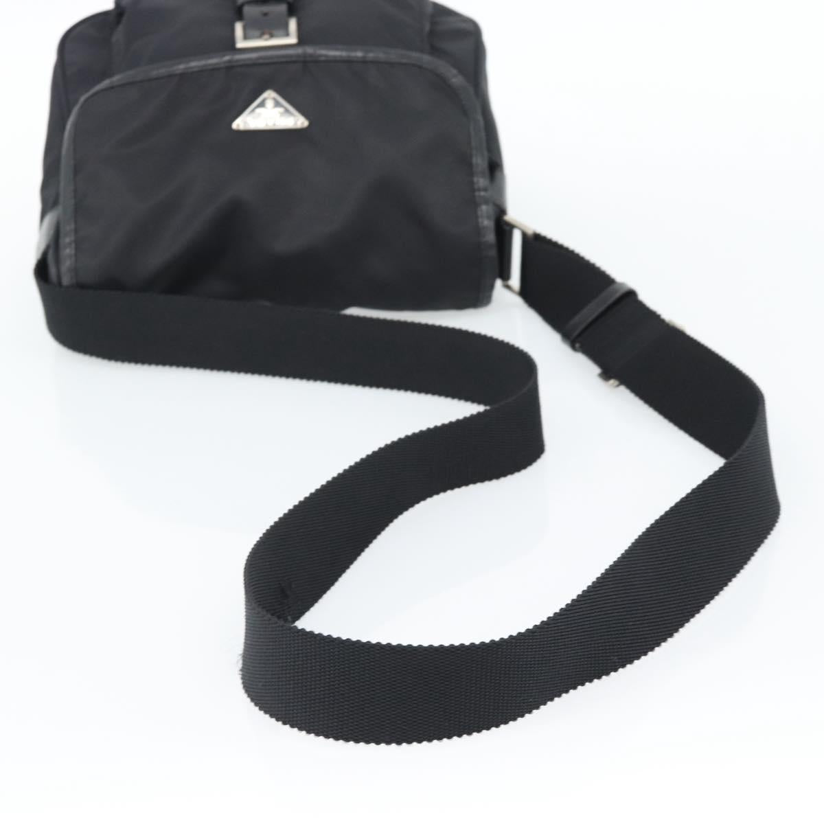 PRADA Shoulder Bag Nylon Black Silver Auth 188514
