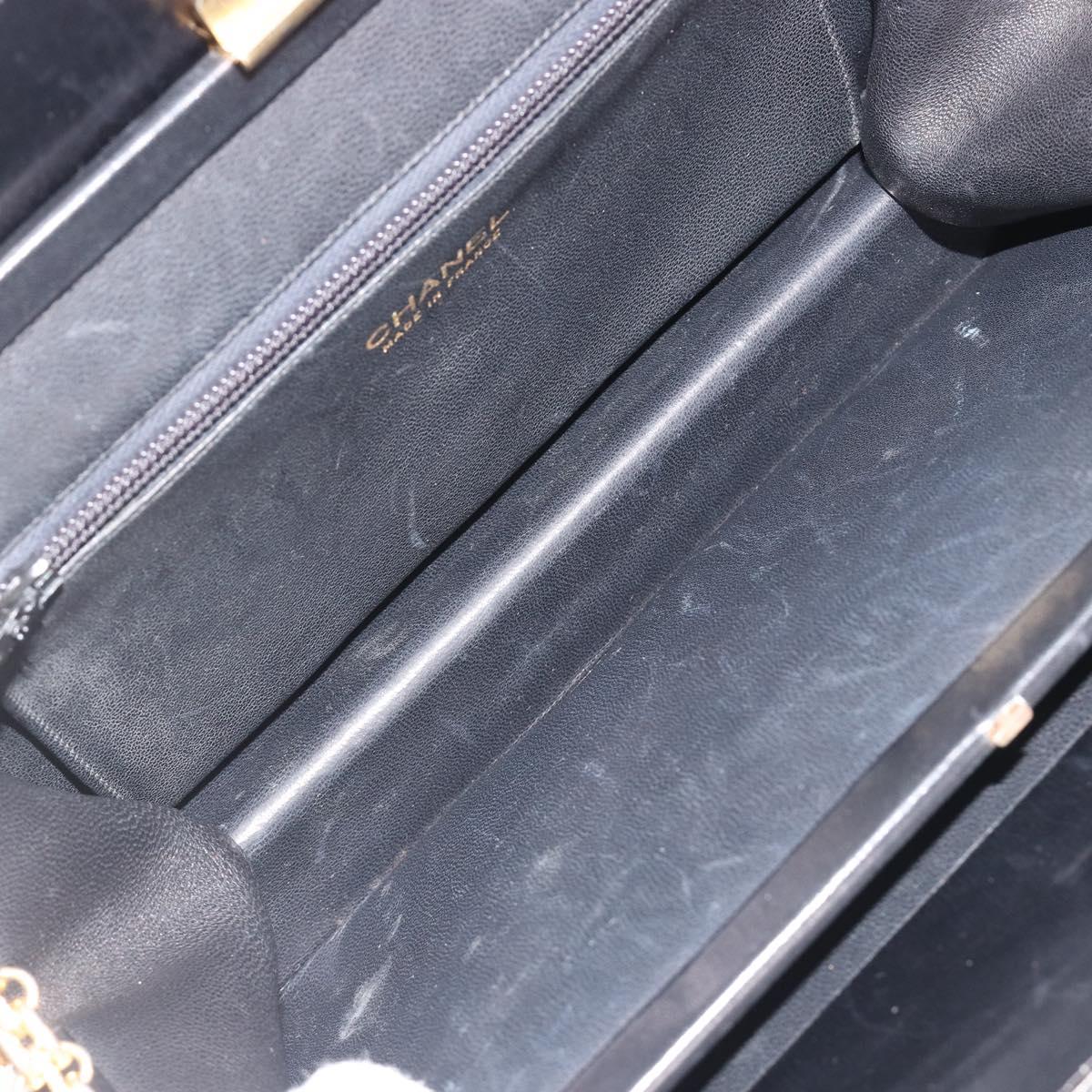 CHANEL Chain Shoulder Bag Leather Black Gold CC Auth 188521