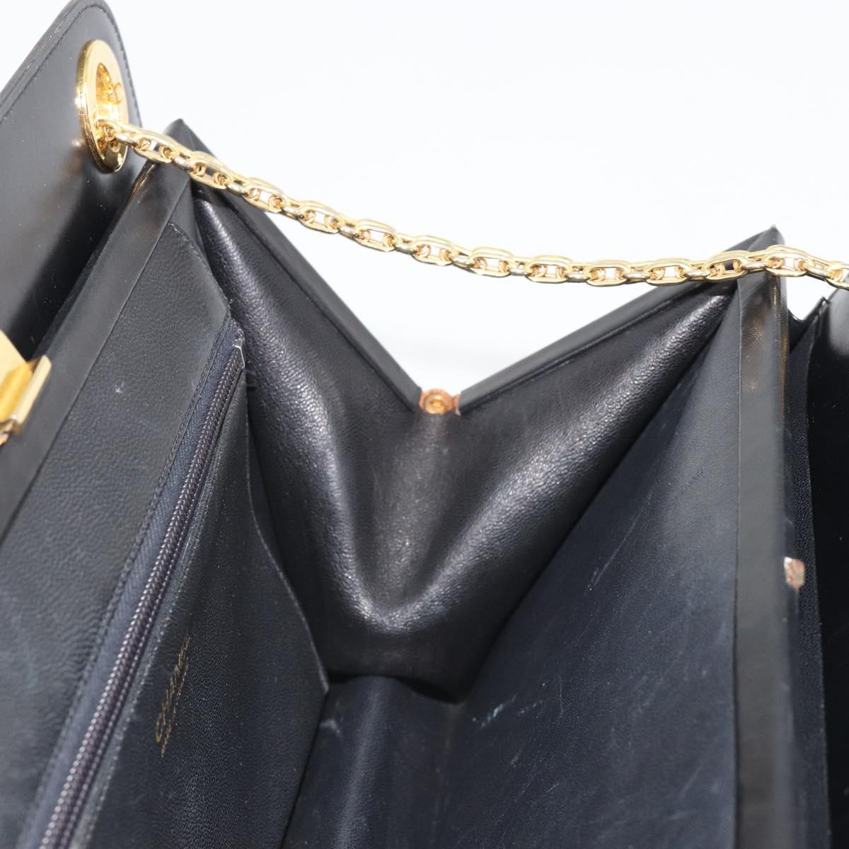 CHANEL Chain Shoulder Bag Leather Black Gold CC Auth 188521
