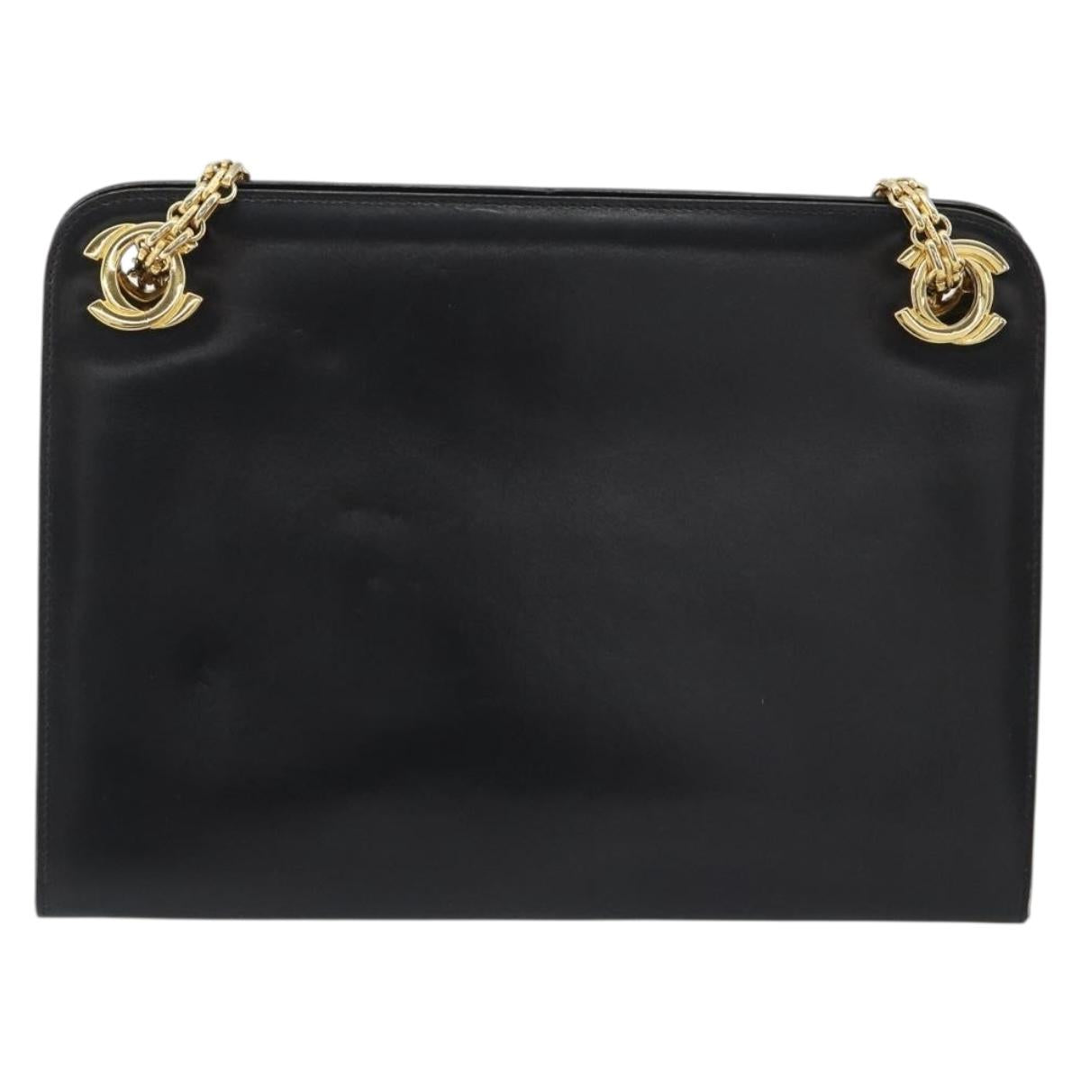 CHANEL Chain Shoulder Bag Leather Black Gold CC Auth 188521