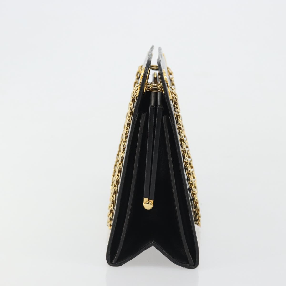 CHANEL Chain Shoulder Bag Leather Black Gold CC Auth 188521