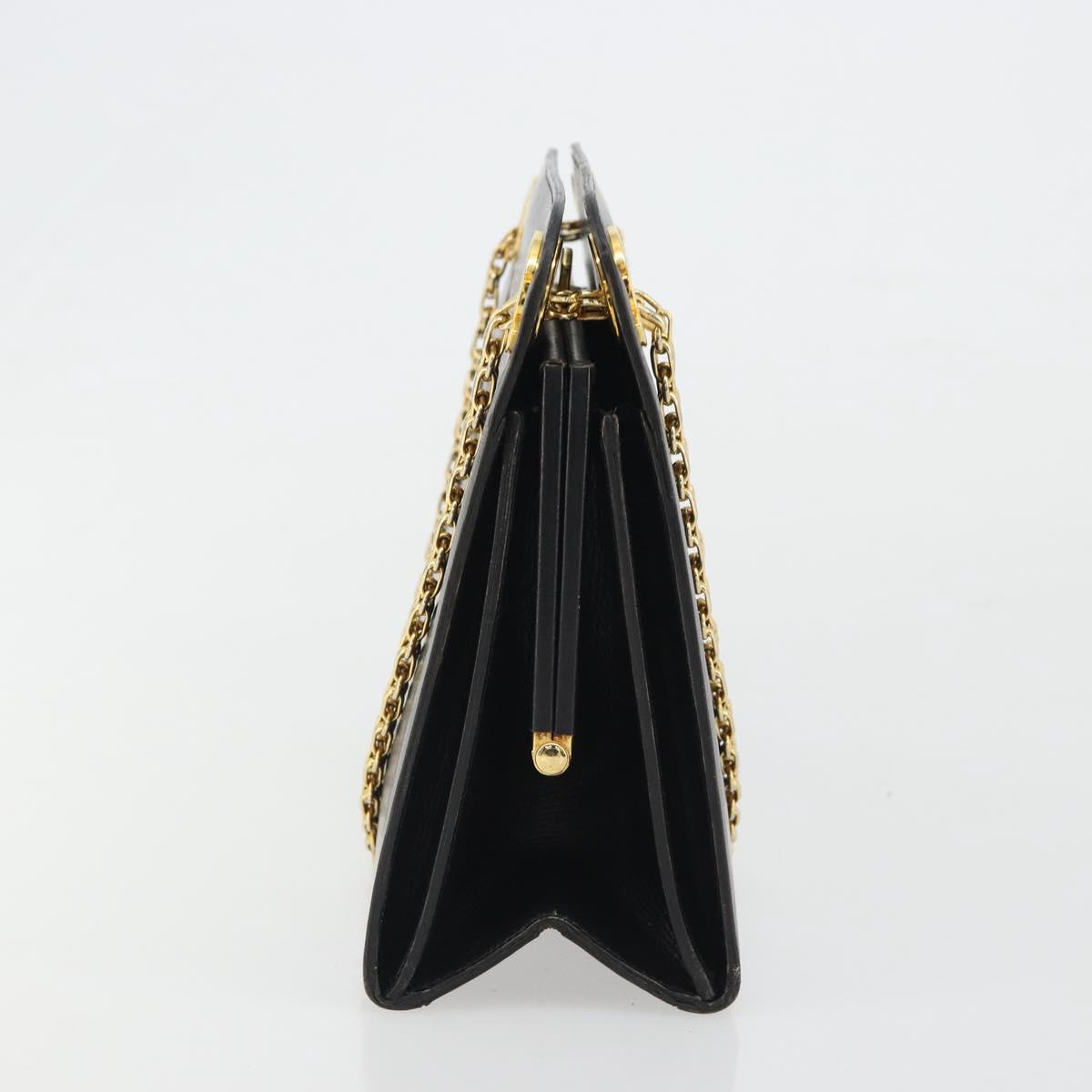 CHANEL Chain Shoulder Bag Leather Black Gold CC Auth 188521