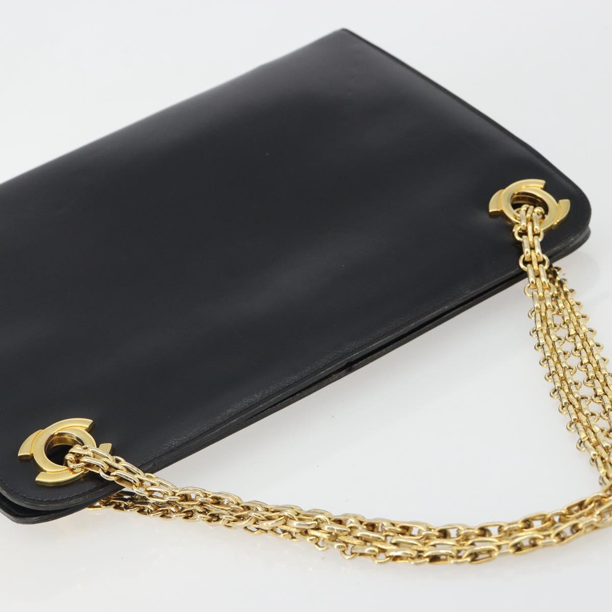 CHANEL Chain Shoulder Bag Leather Black Gold CC Auth 188521