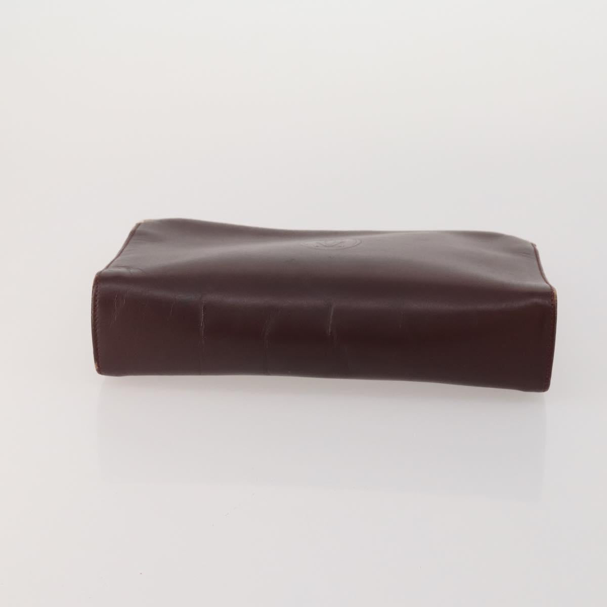 CARTIER Clutch Bag Leather 5 Set Bordeaux Gold Auth 188529
