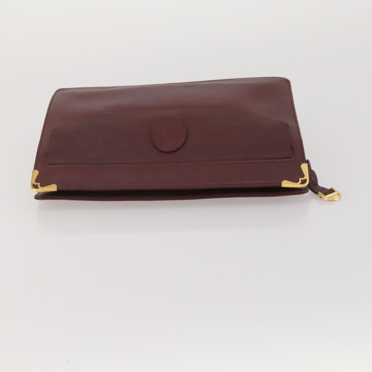 CARTIER Clutch Bag Leather 5 Set Bordeaux Gold Auth 188529