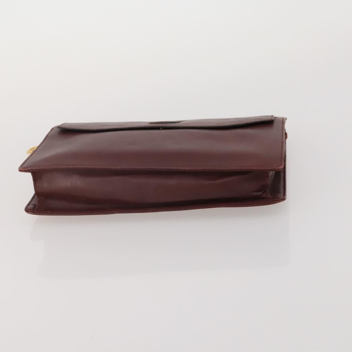 CARTIER Clutch Bag Leather 5 Set Bordeaux Gold Auth 188529
