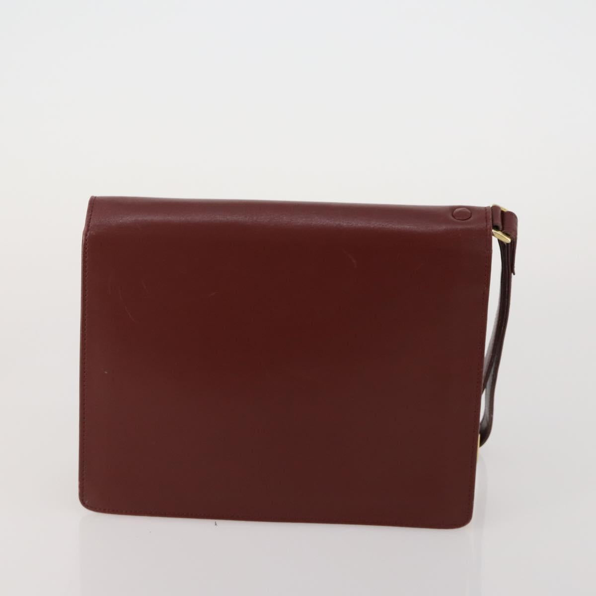 CARTIER Clutch Bag Leather 5 Set Bordeaux Gold Auth 188529