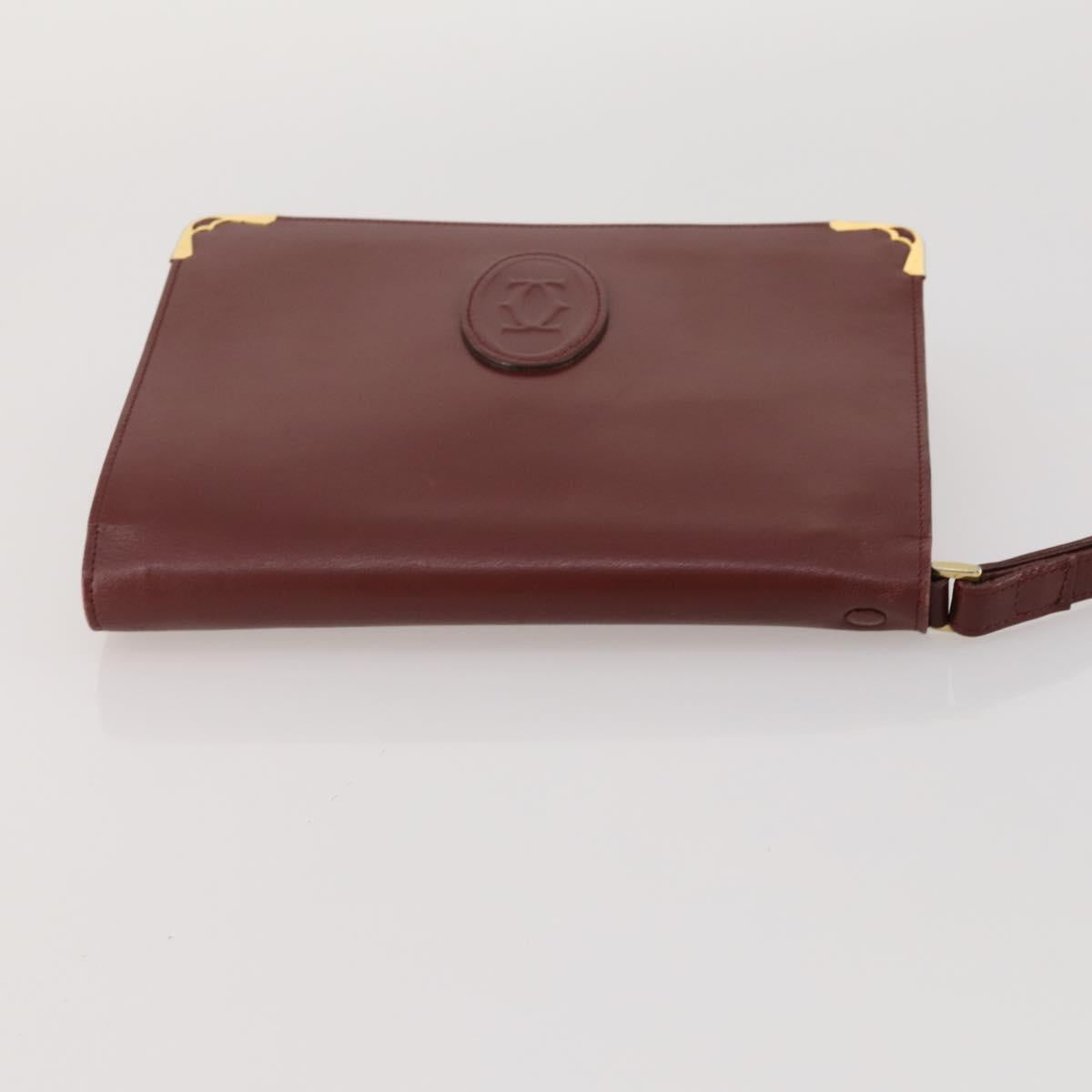 CARTIER Clutch Bag Leather 5 Set Bordeaux Gold Auth 188529