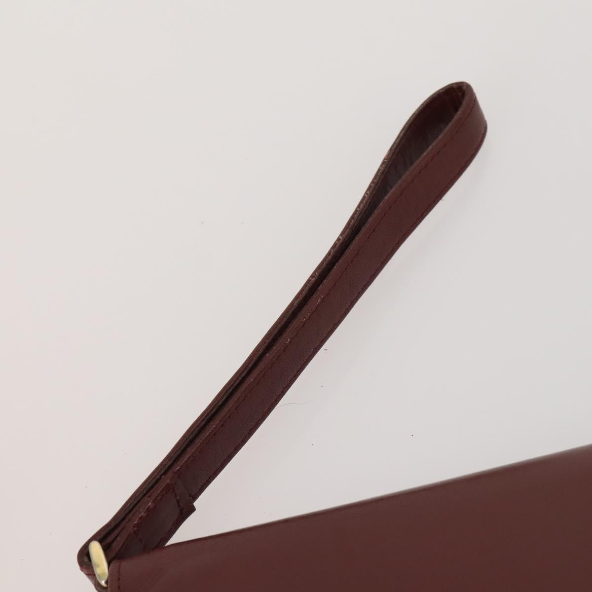 CARTIER Clutch Bag Leather 5 Set Bordeaux Gold Auth 188529
