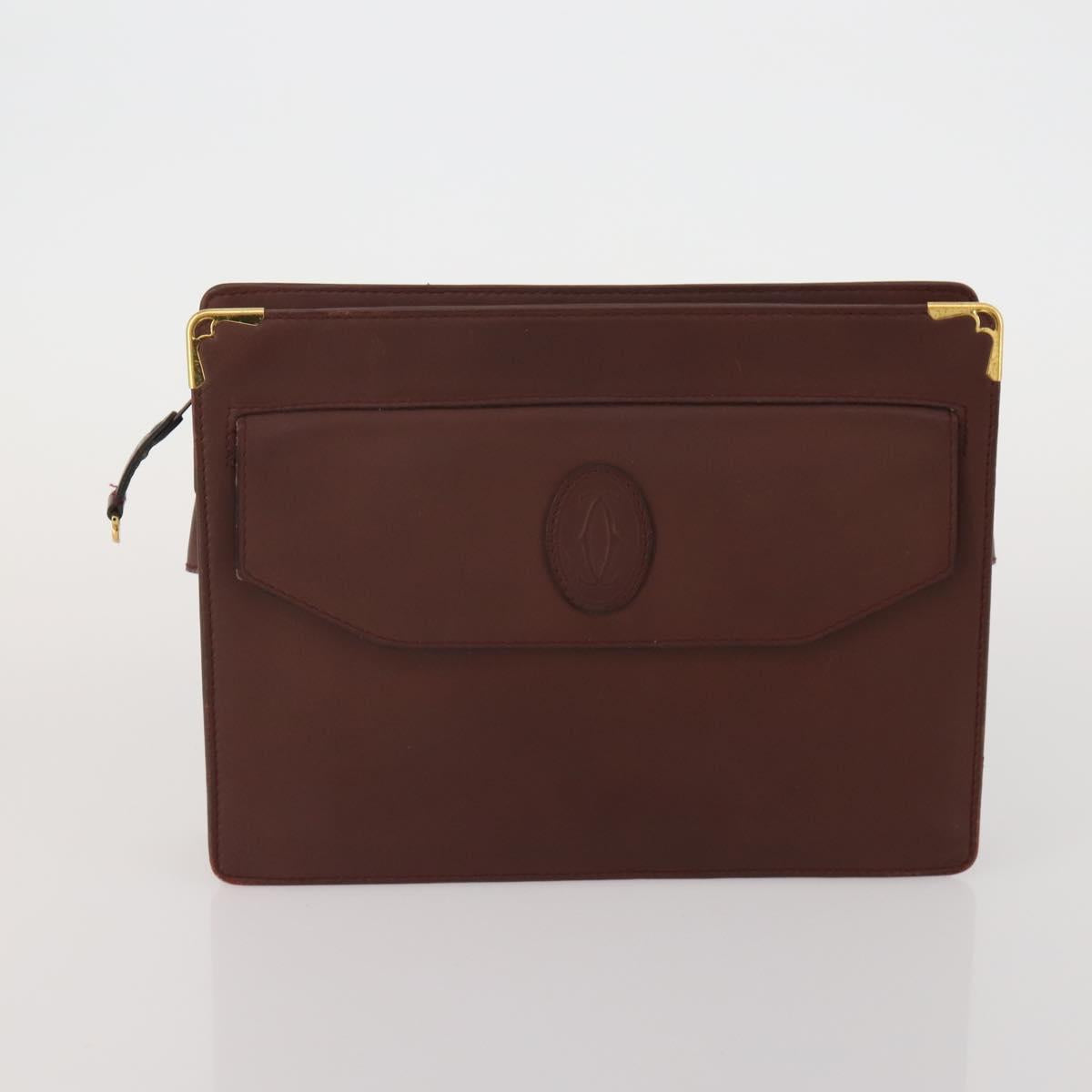 CARTIER Clutch Bag Leather 5 Set Bordeaux Gold Auth 188529