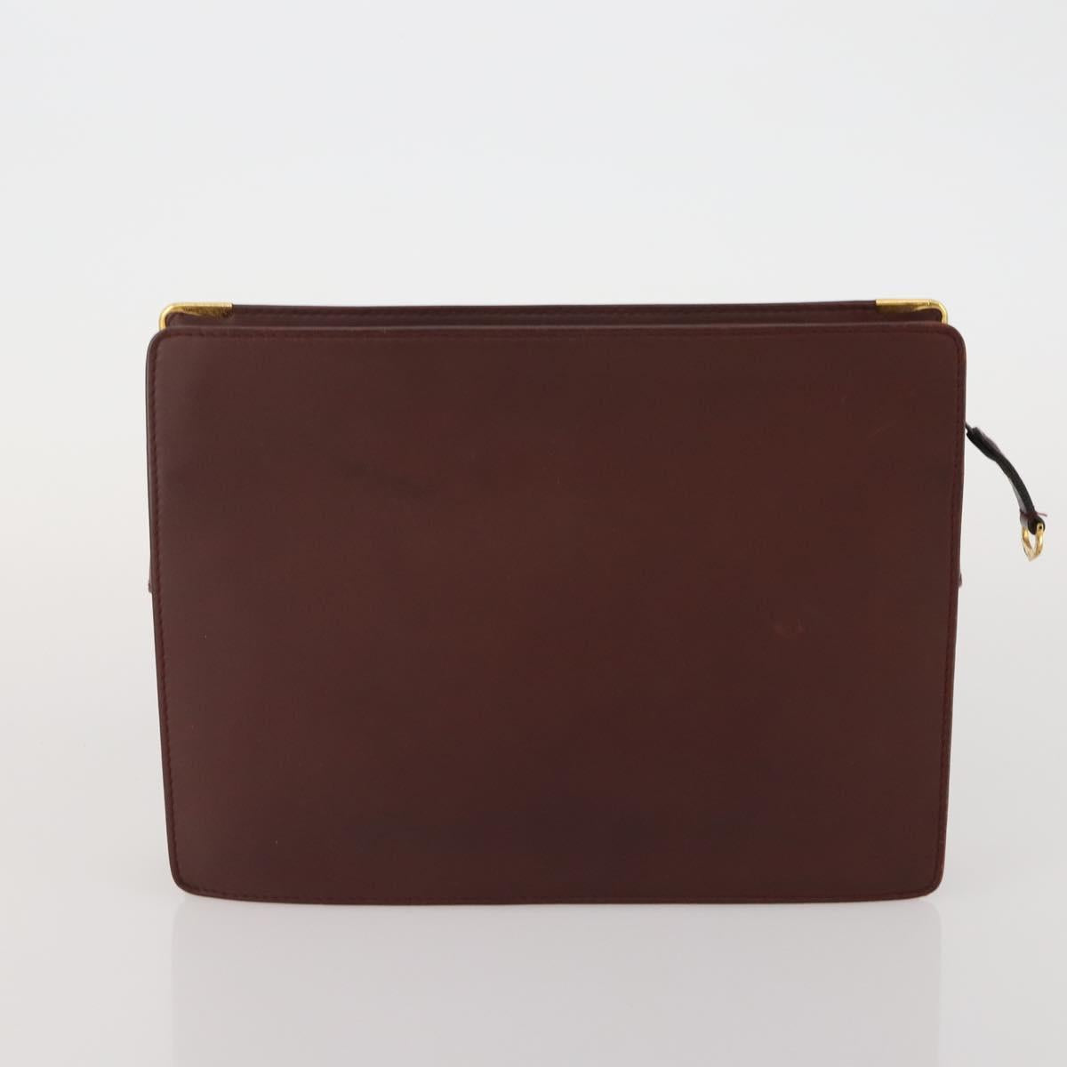 CARTIER Clutch Bag Leather 5 Set Bordeaux Gold Auth 188529