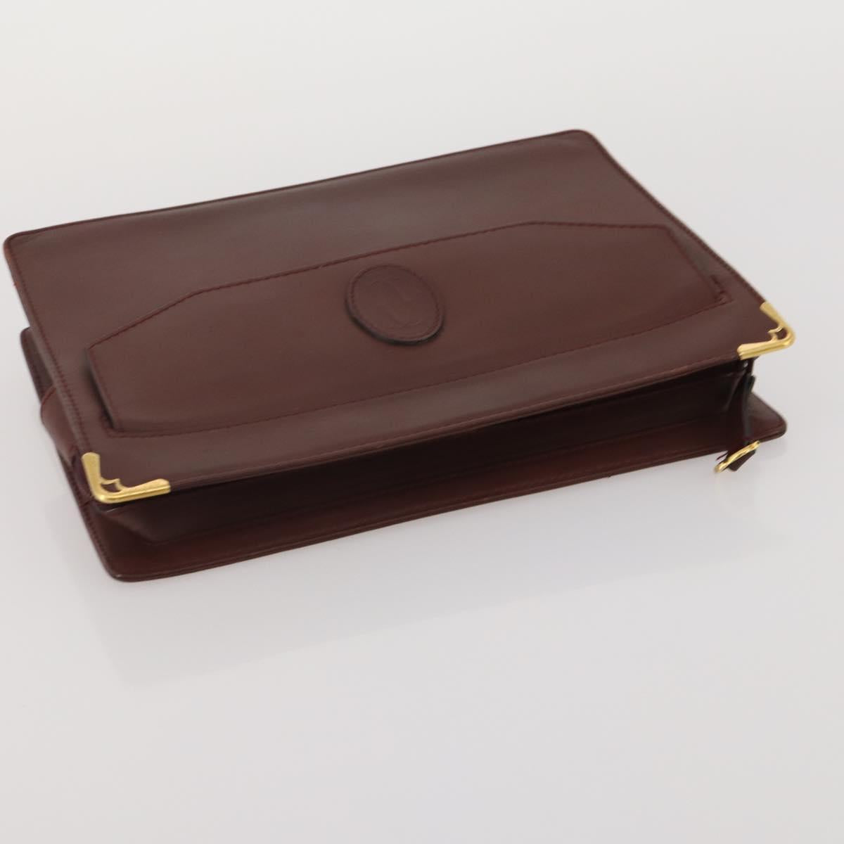 CARTIER Clutch Bag Leather 5 Set Bordeaux Gold Auth 188529