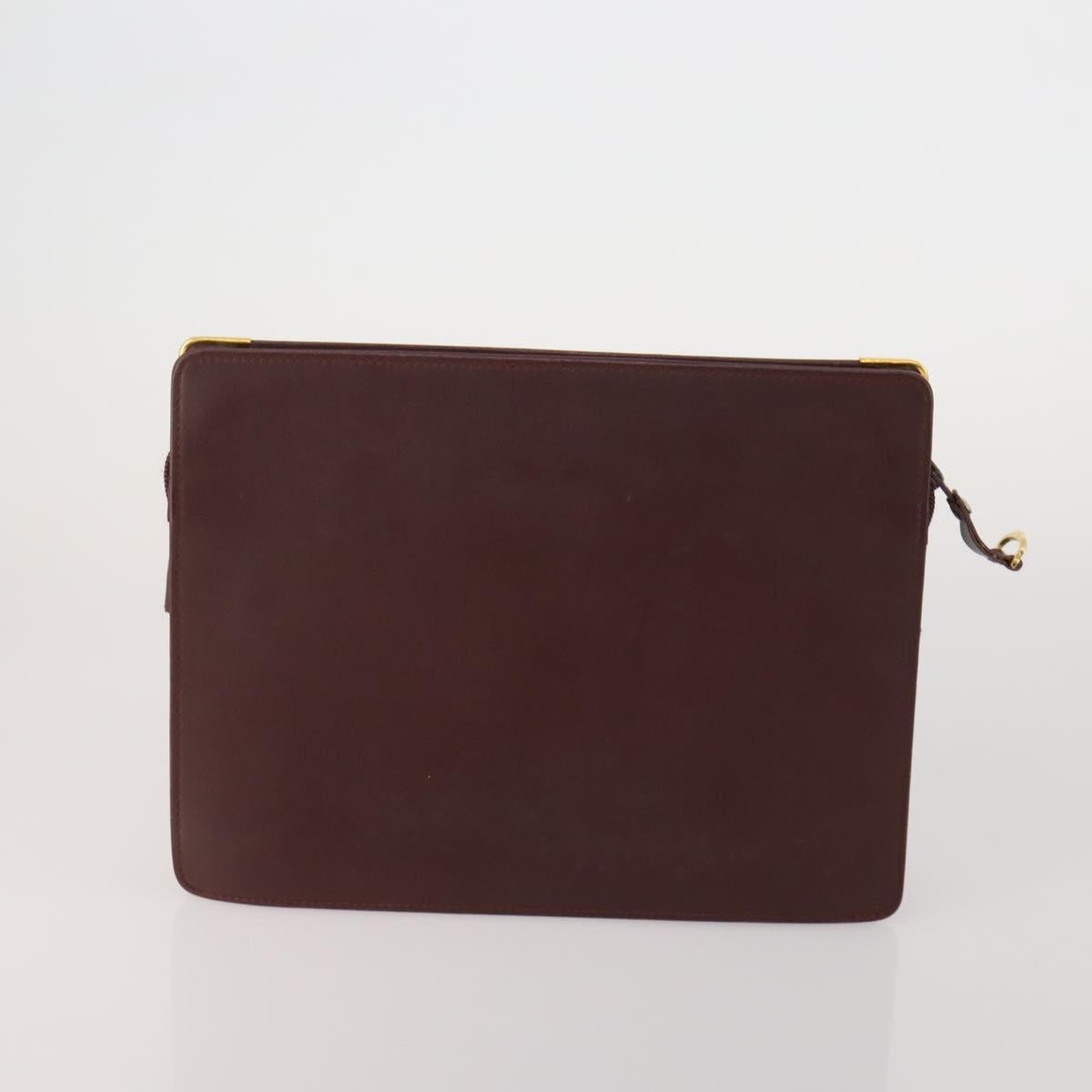 CARTIER Clutch Bag Leather 5 Set Bordeaux Gold Auth 188529