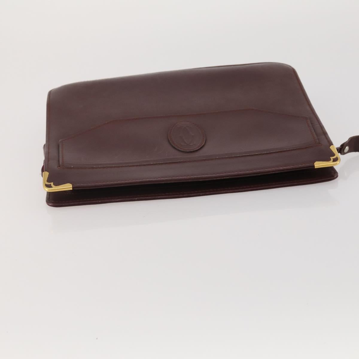 CARTIER Clutch Bag Leather 5 Set Bordeaux Gold Auth 188529