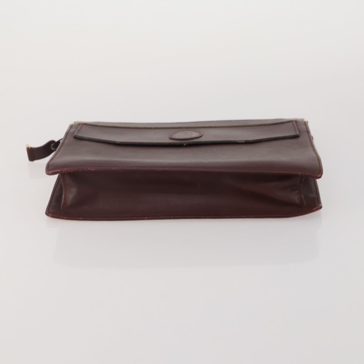 CARTIER Clutch Bag Leather 5 Set Bordeaux Gold Auth 188529
