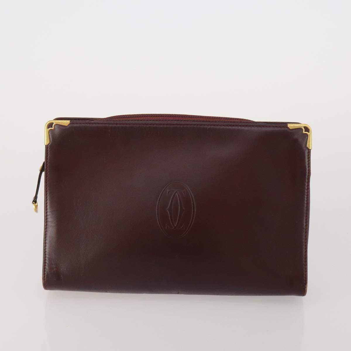 CARTIER Clutch Bag Leather 5 Set Bordeaux Gold Auth 188529