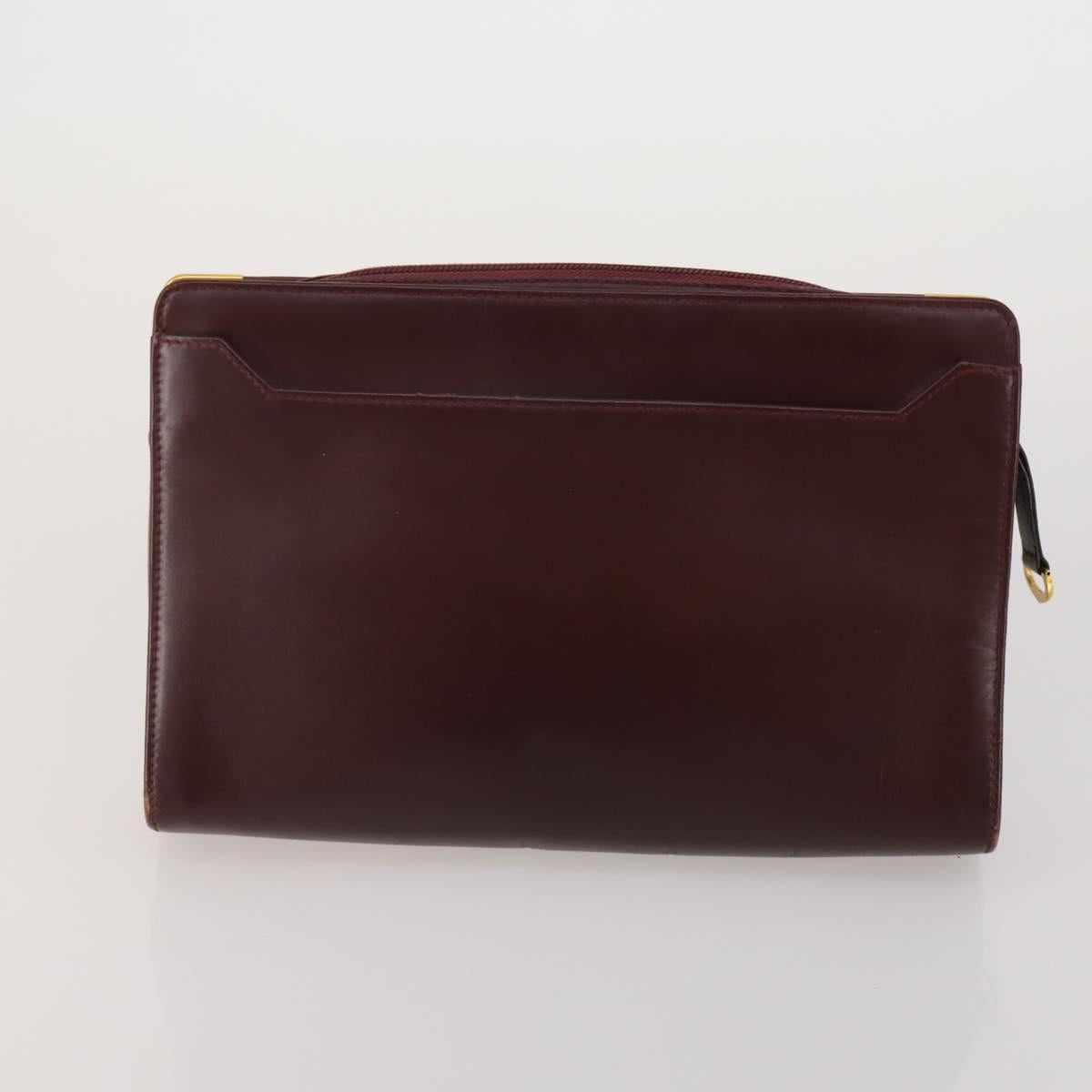 CARTIER Clutch Bag Leather 5 Set Bordeaux Gold Auth 188529