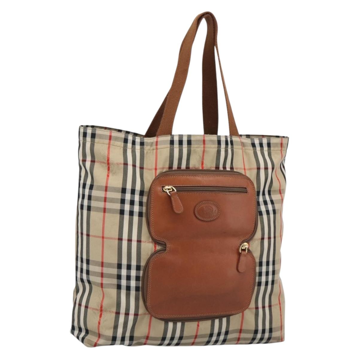 Burberrys Nova Check Tote Bag Canvas Beige Gold Auth 188530