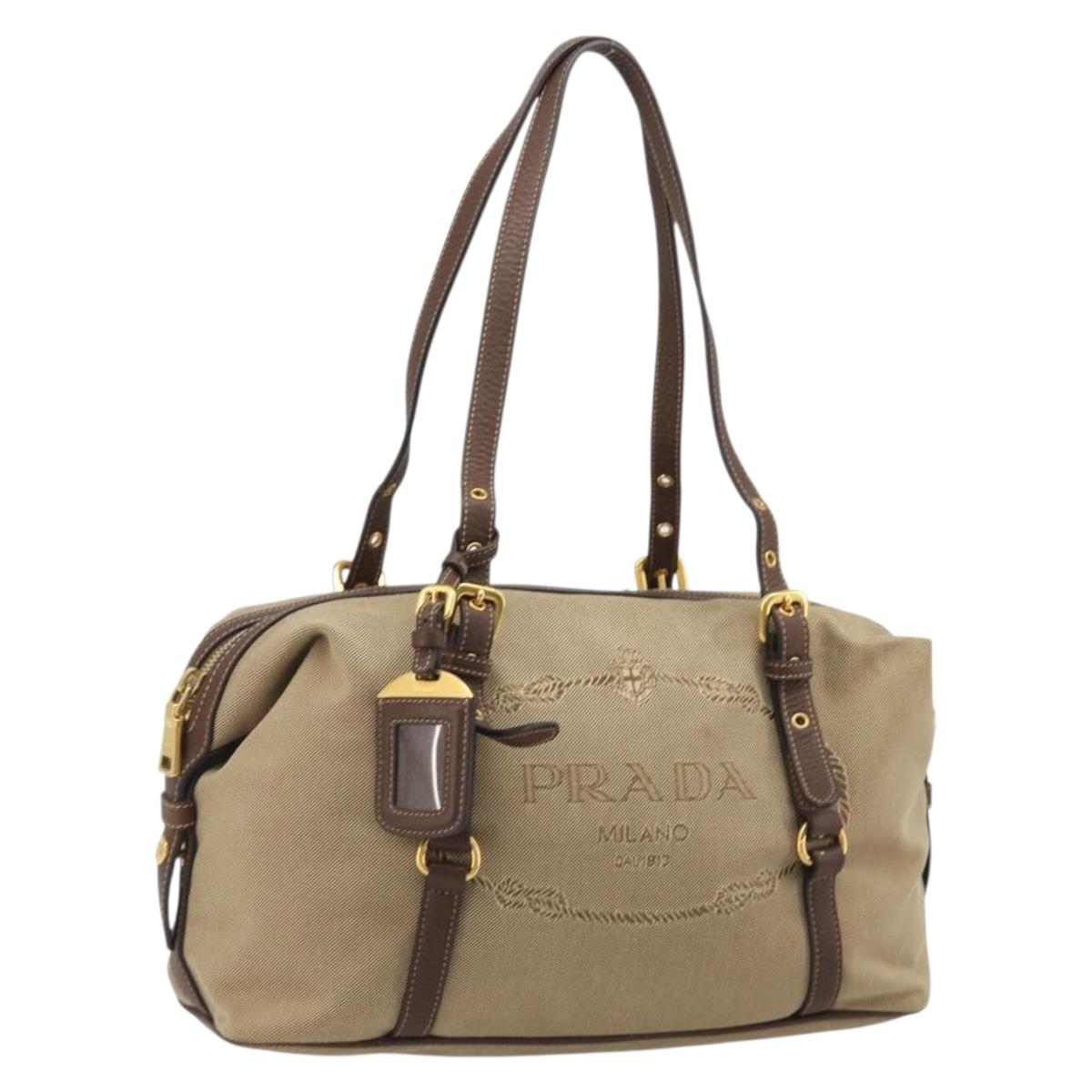 PRADA Shoulder Bag Shoulder Bag Canvas Beige Auth 188534SAV