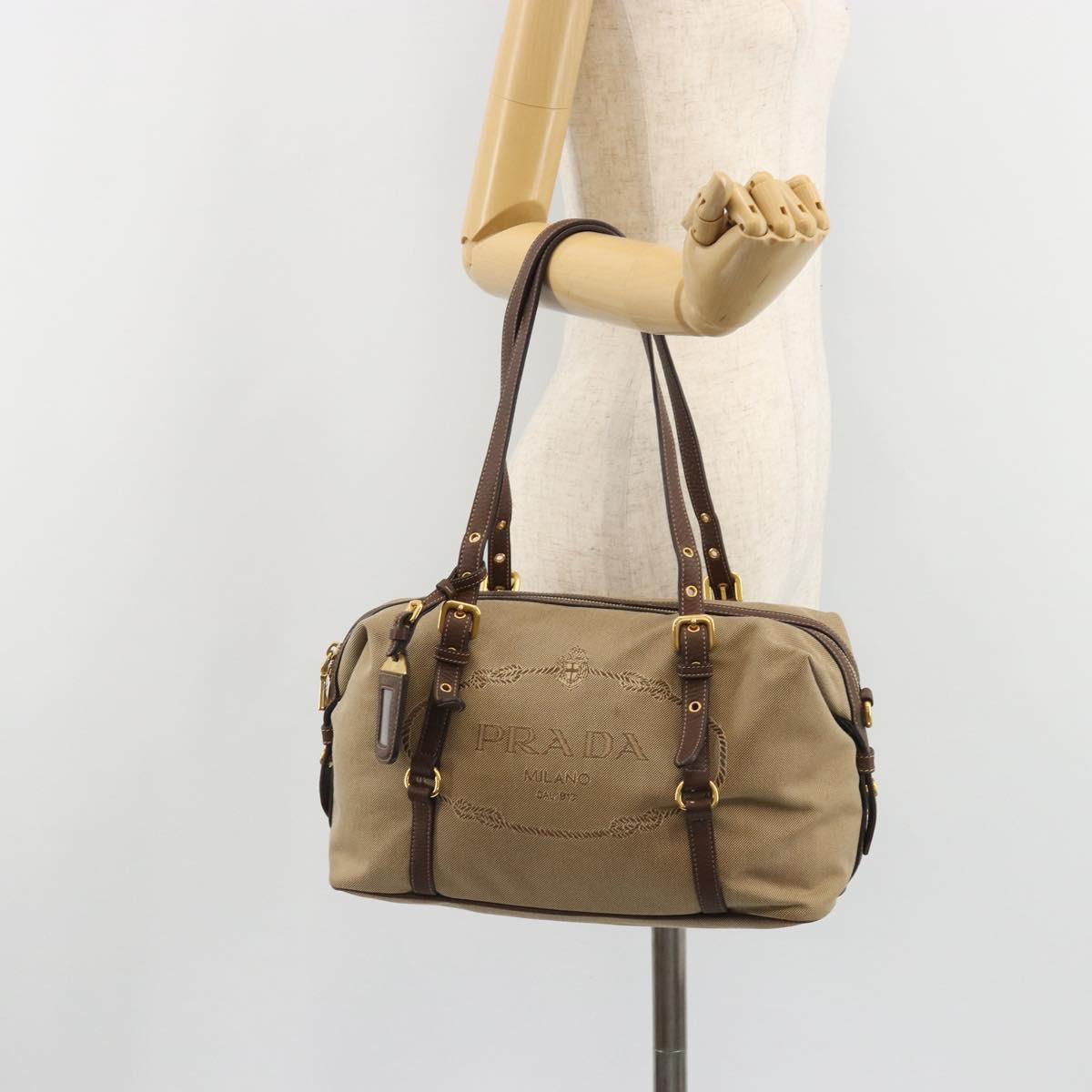 PRADA Shoulder Bag Shoulder Bag Canvas Beige Auth 188534SAV