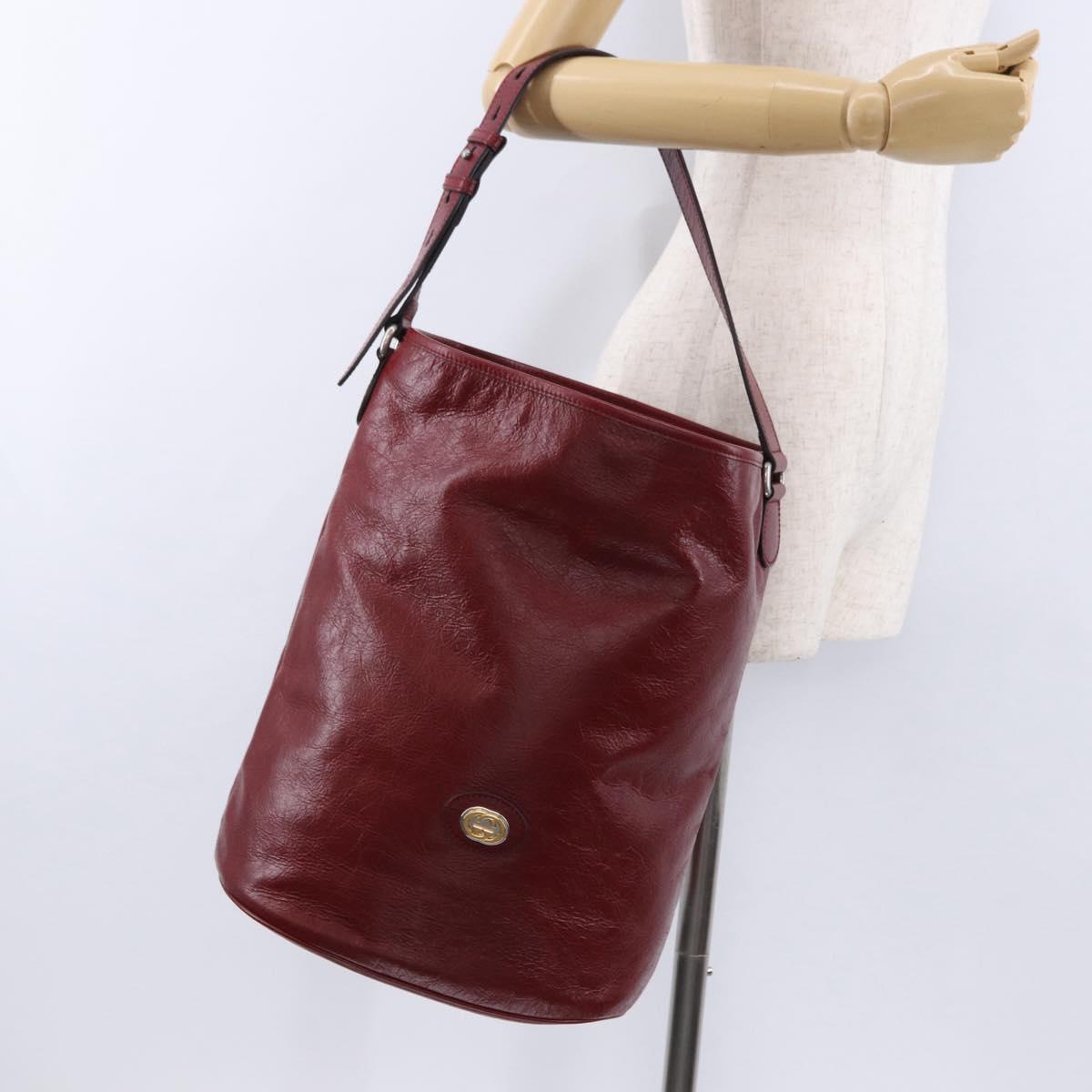 GUCCI Shoulder Bag Leather Red Silver 598086 Auth 188541V