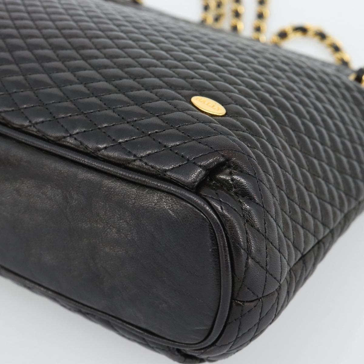 BALLY Chain Shoulder Bag Leather Black Gold Auth 188542