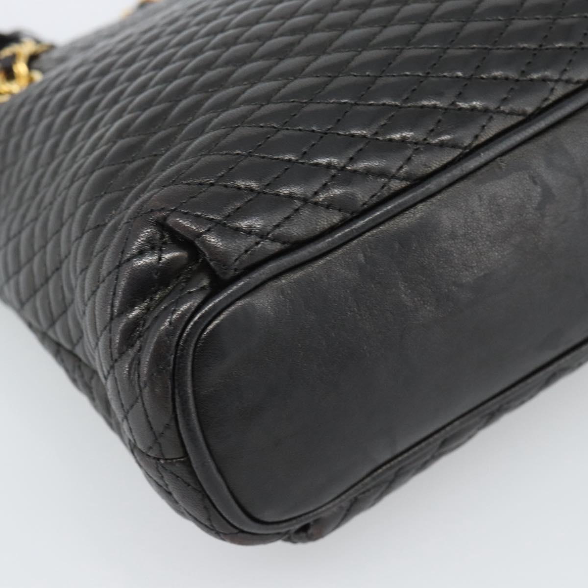 BALLY Chain Shoulder Bag Leather Black Gold Auth 188542