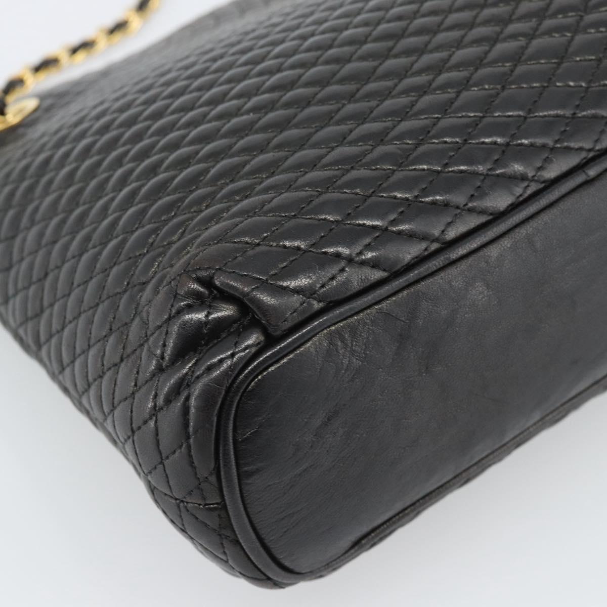 BALLY Chain Shoulder Bag Leather Black Gold Auth 188542