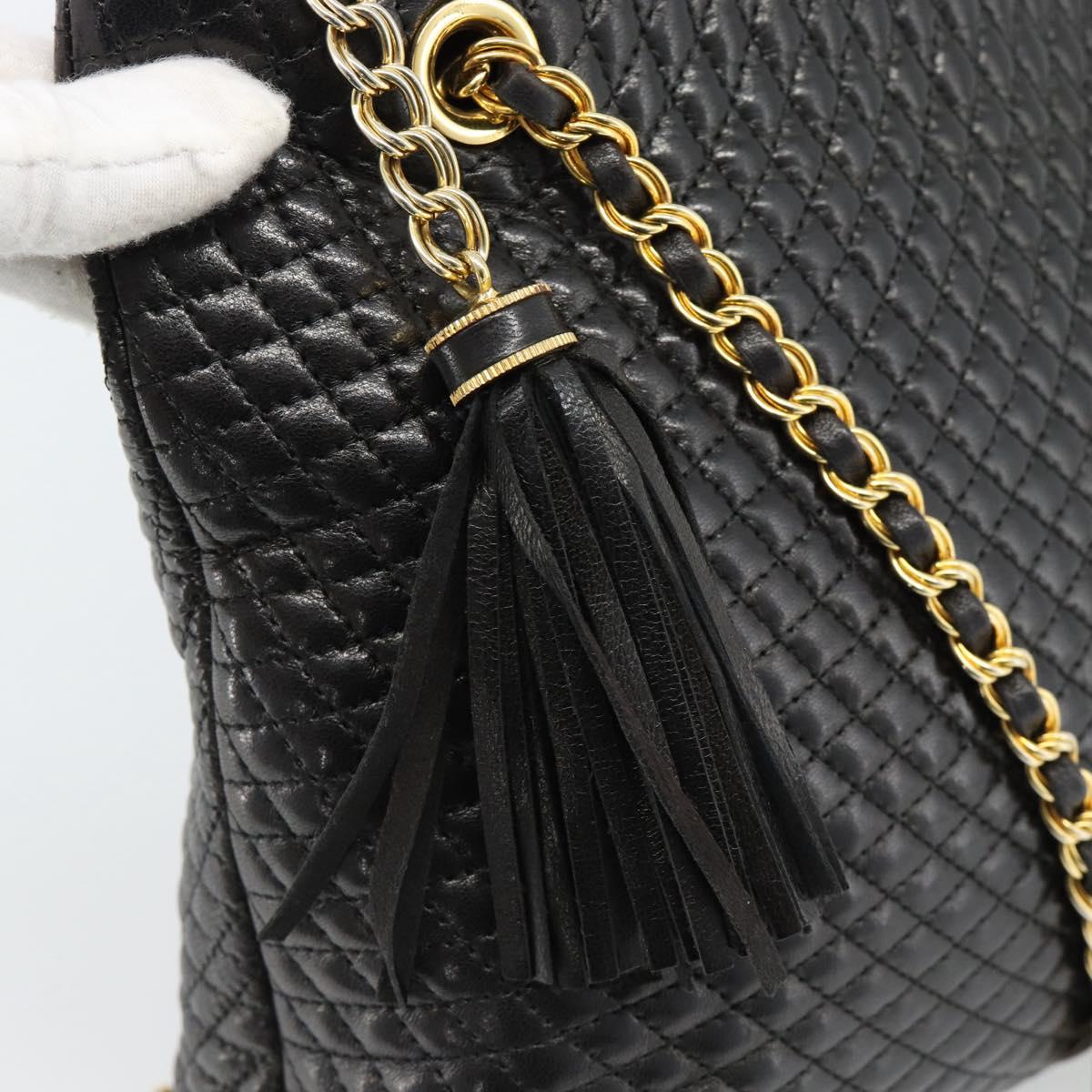 BALLY Chain Shoulder Bag Leather Black Gold Auth 188542