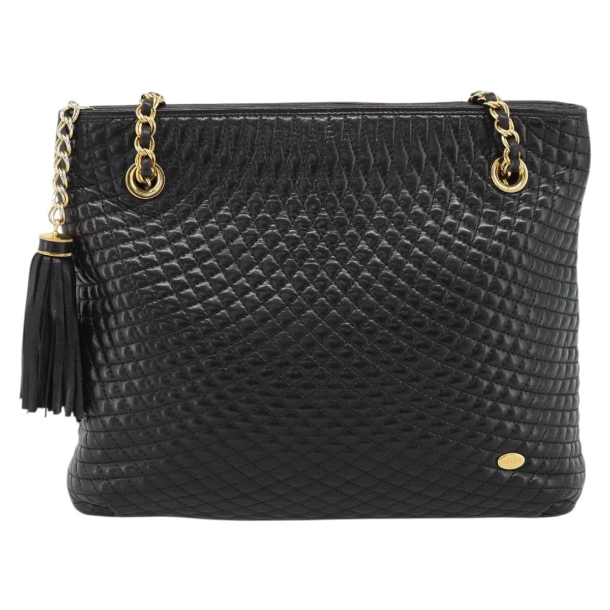 BALLY Chain Shoulder Bag Leather Black Gold Auth 188542