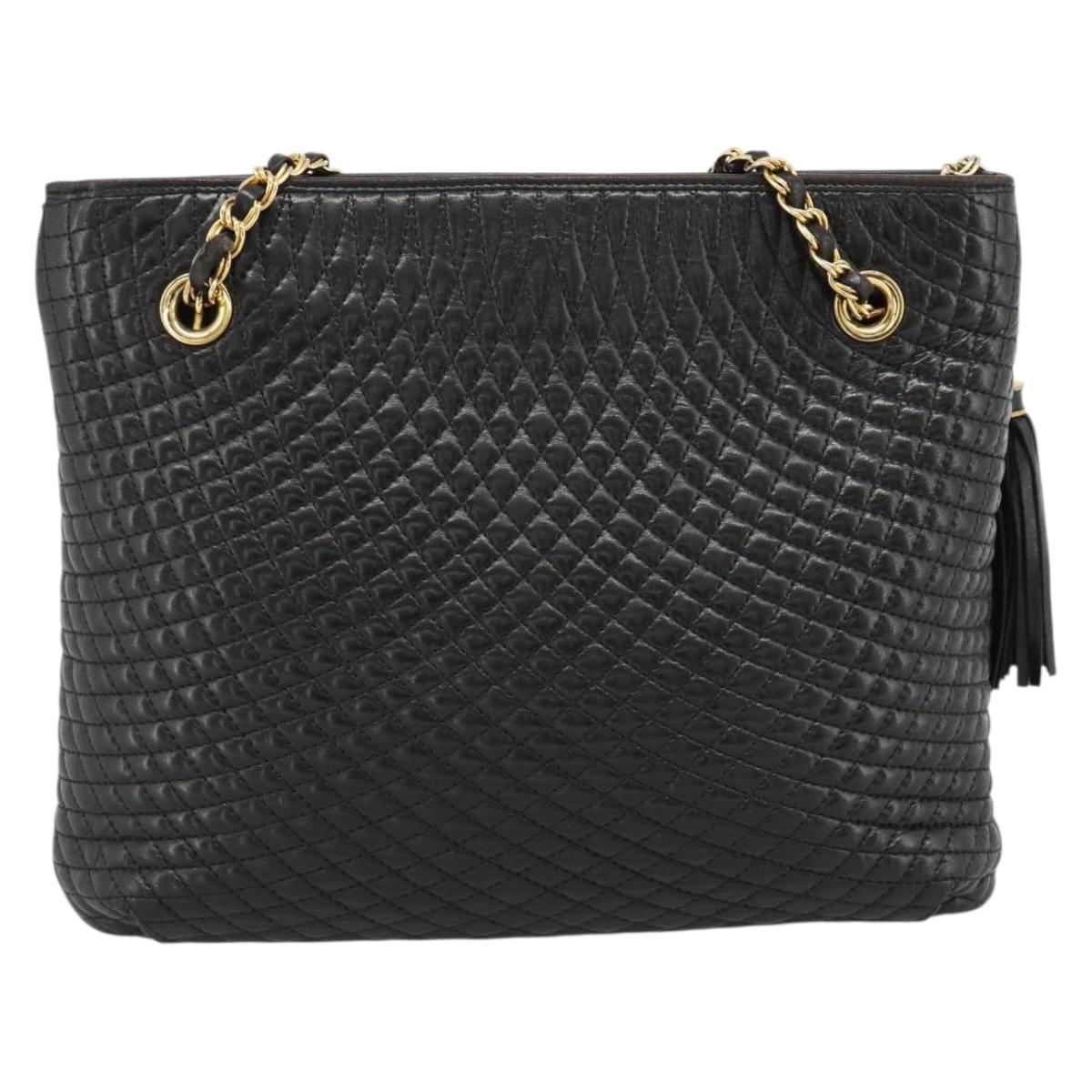 BALLY Chain Shoulder Bag Leather Black Gold Auth 188542