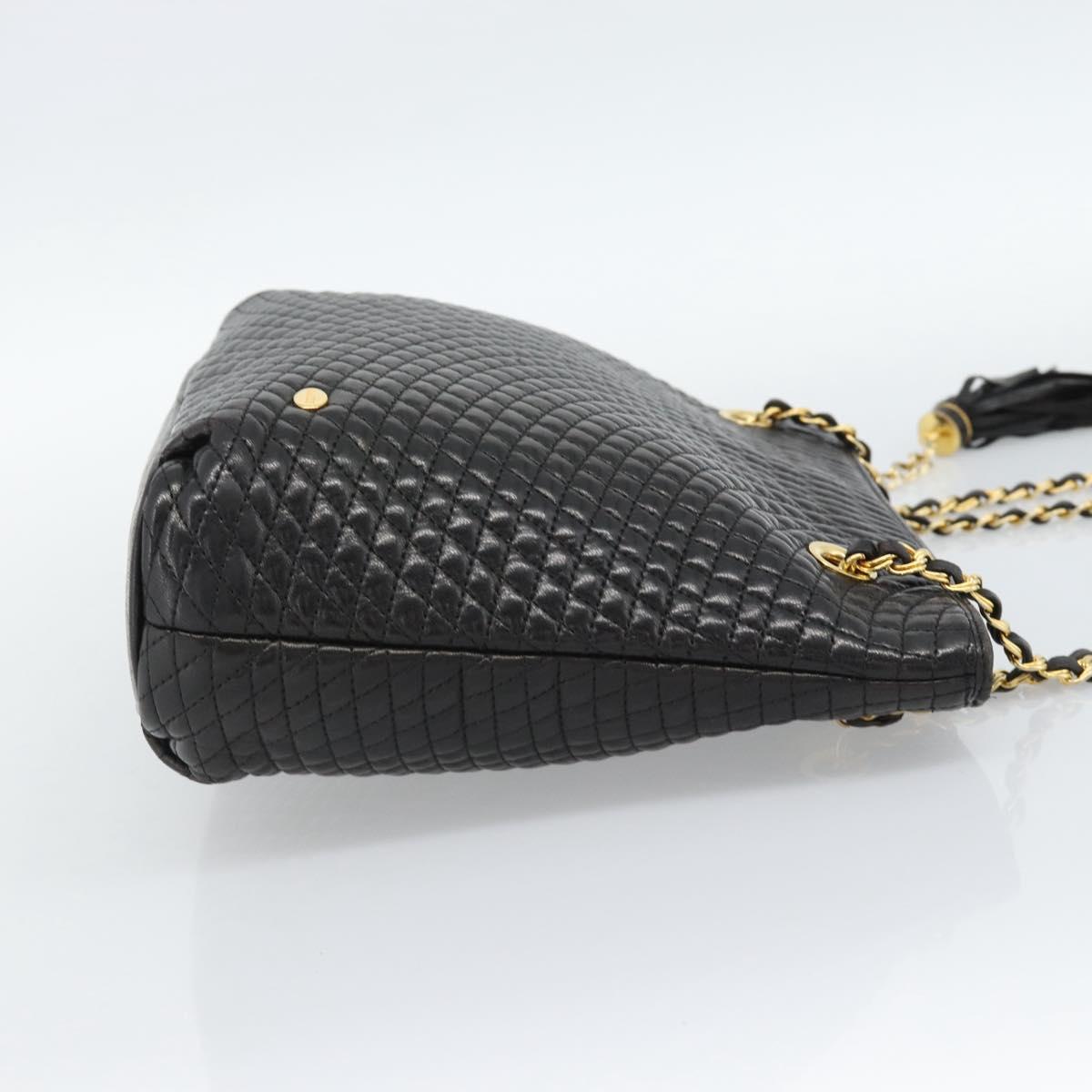 BALLY Chain Shoulder Bag Leather Black Gold Auth 188542