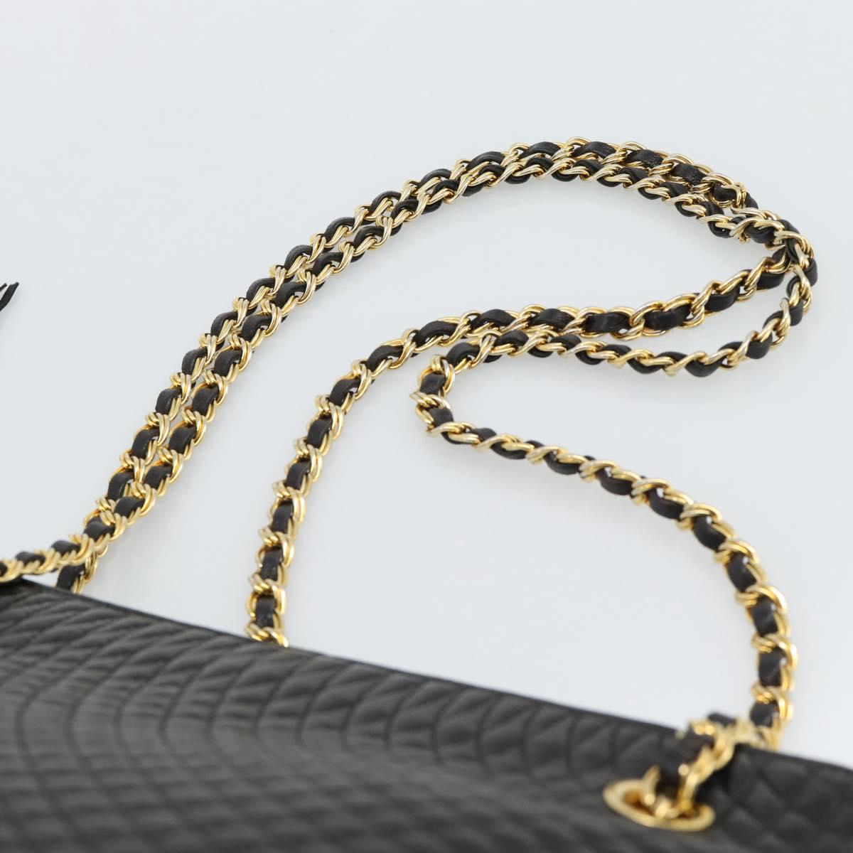 BALLY Chain Shoulder Bag Leather Black Gold Auth 188542